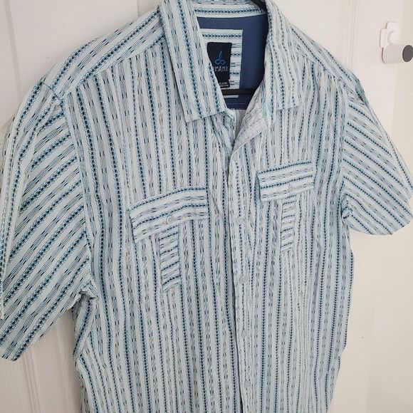 Prana prAna Torres Button Up Striped Blue Shirt Outdoor SZ:L Size US L / EU 52-54 / 3 - 1 Thumbnail