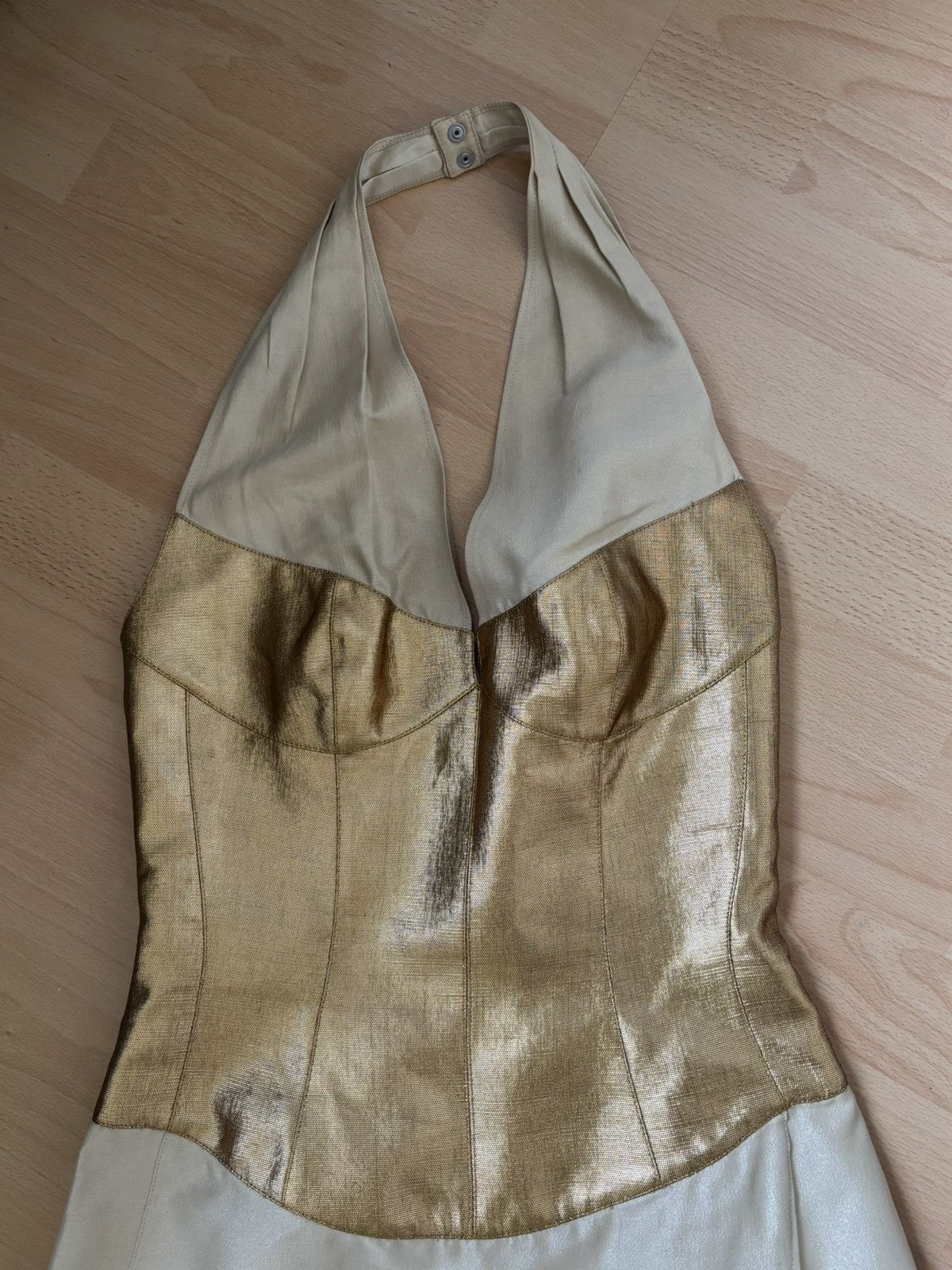 Thierry Mugler Vintage Thierry Mugler Couture Gold and Beige Halter Dress Size S / US 4 / IT 40 - 13 Thumbnail