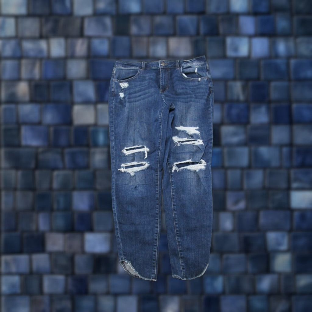 Vintage Maurices High Rise Denim Jeans Size L Regular Blue Stretch Ankle Distressed 5-Pocket Womens Jeans Size 36" / US 14 / IT 50 - 1 Thumbnail