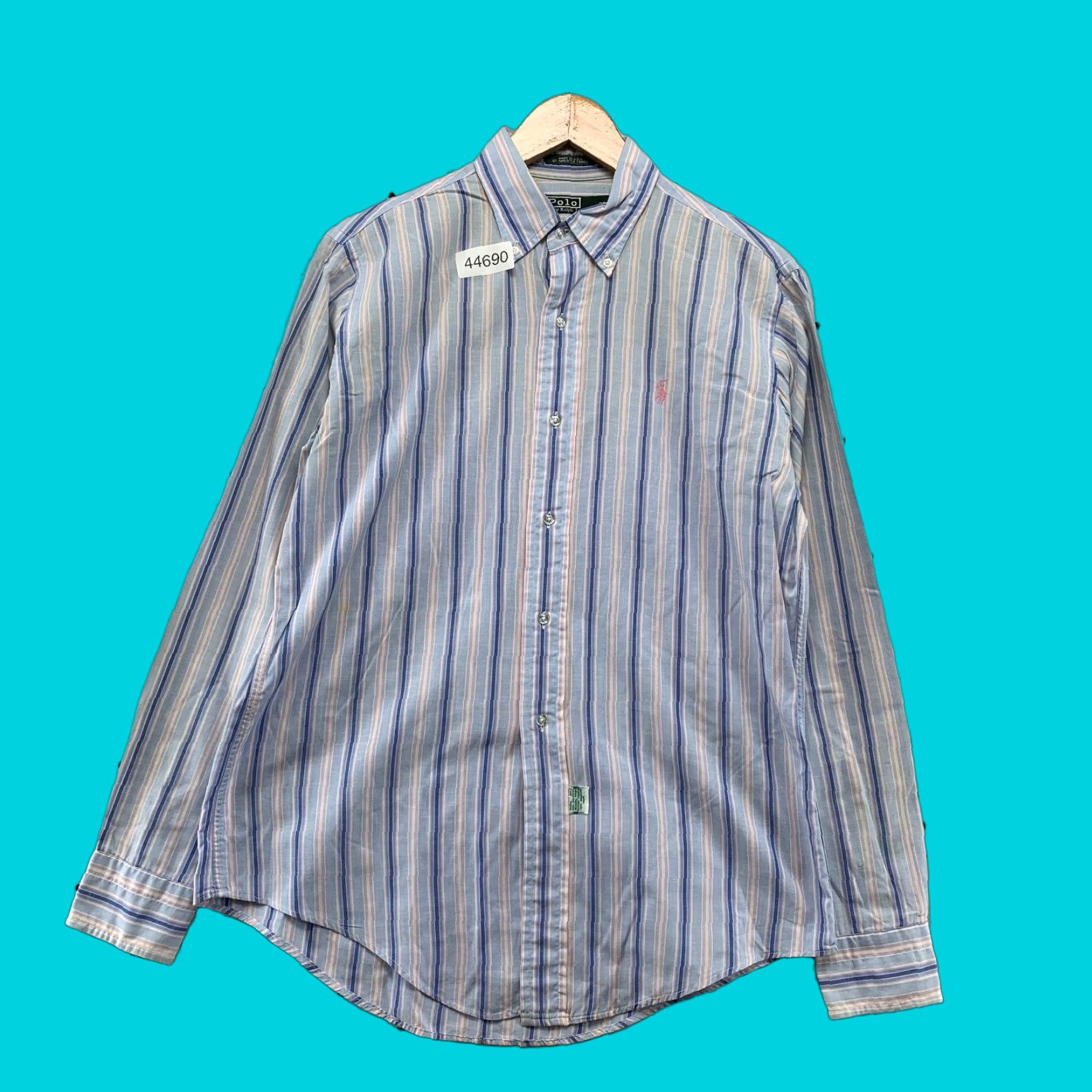 Polo Ralph Lauren VINTAGE Polo Ralph Lauren Button Shirt Men 20 Fits Medium Blue Stripped Made USA Size US M / EU 48-50 / 2 - 1 Thumbnail
