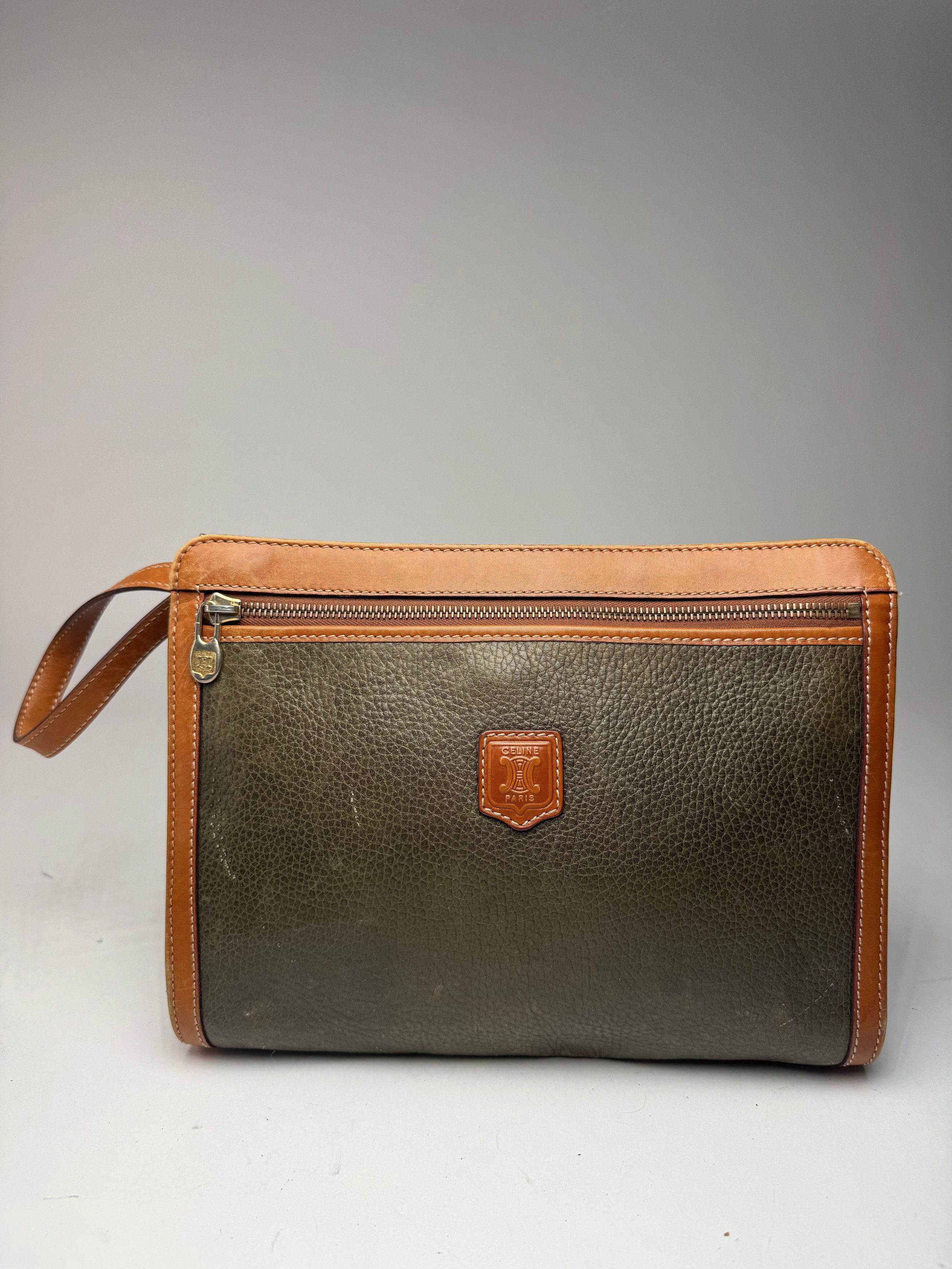 Celine Vintage Paris Leather Clutch Brown Green Size ONE SIZE - 1 Thumbnail