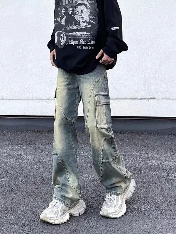 VIBE Vintage washed yellow clay workwear hip-hop jeans Size US 32 / EU 48 - 3 Thumbnail