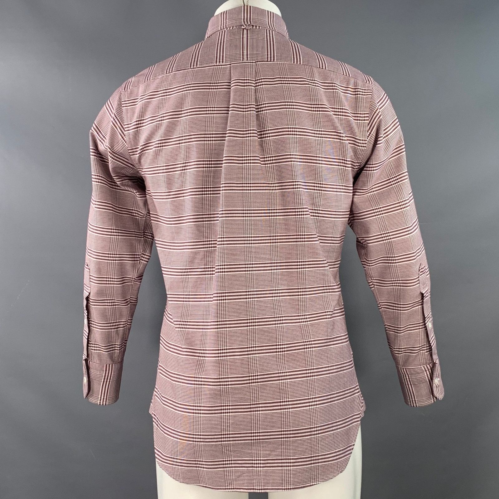 Brooks Brothers Black Fleece Burgundy White Glenplaid Cotton One Pocket Long Sleeve Shirt Size US S / EU 44-46 / 1 - 4 Thumbnail