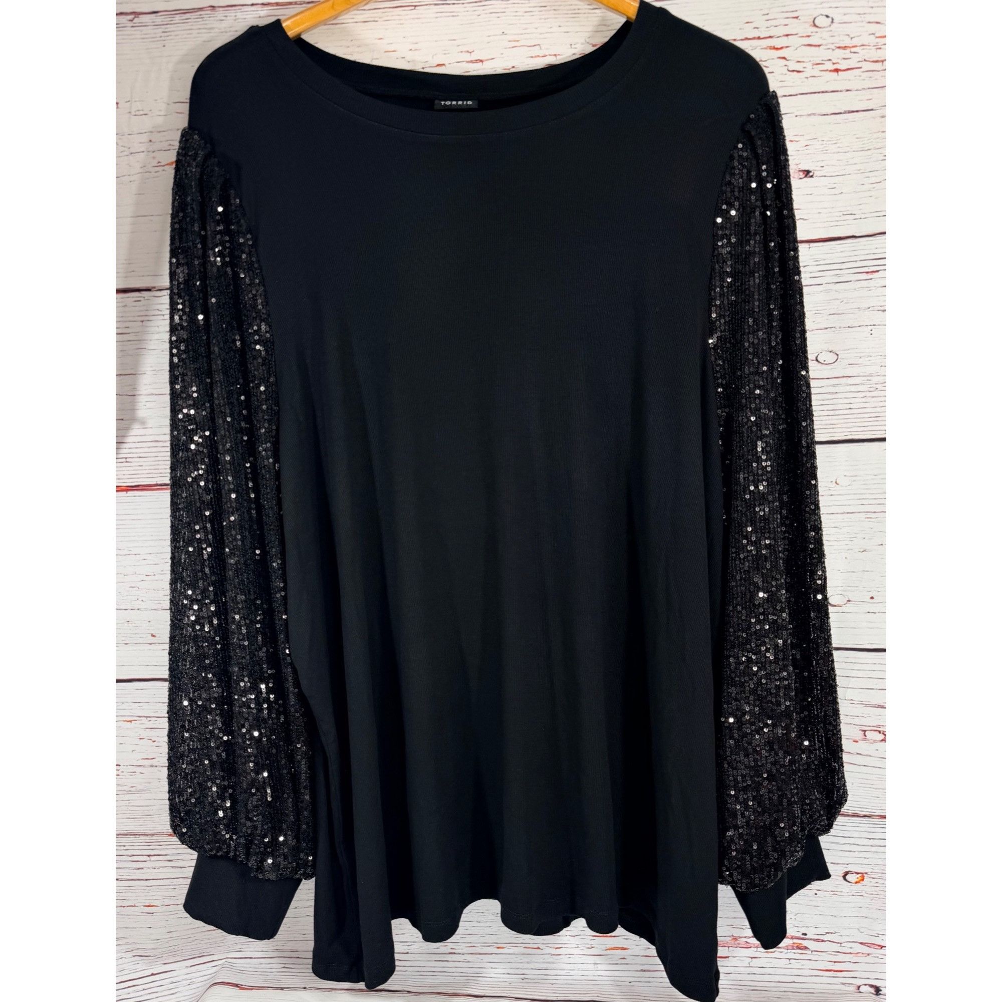 Torrid New Torrid Black Rib Crew Neck Sequin Long Sleeve Top Blouso Size 4XL / US 24-26 - 7 Thumbnail
