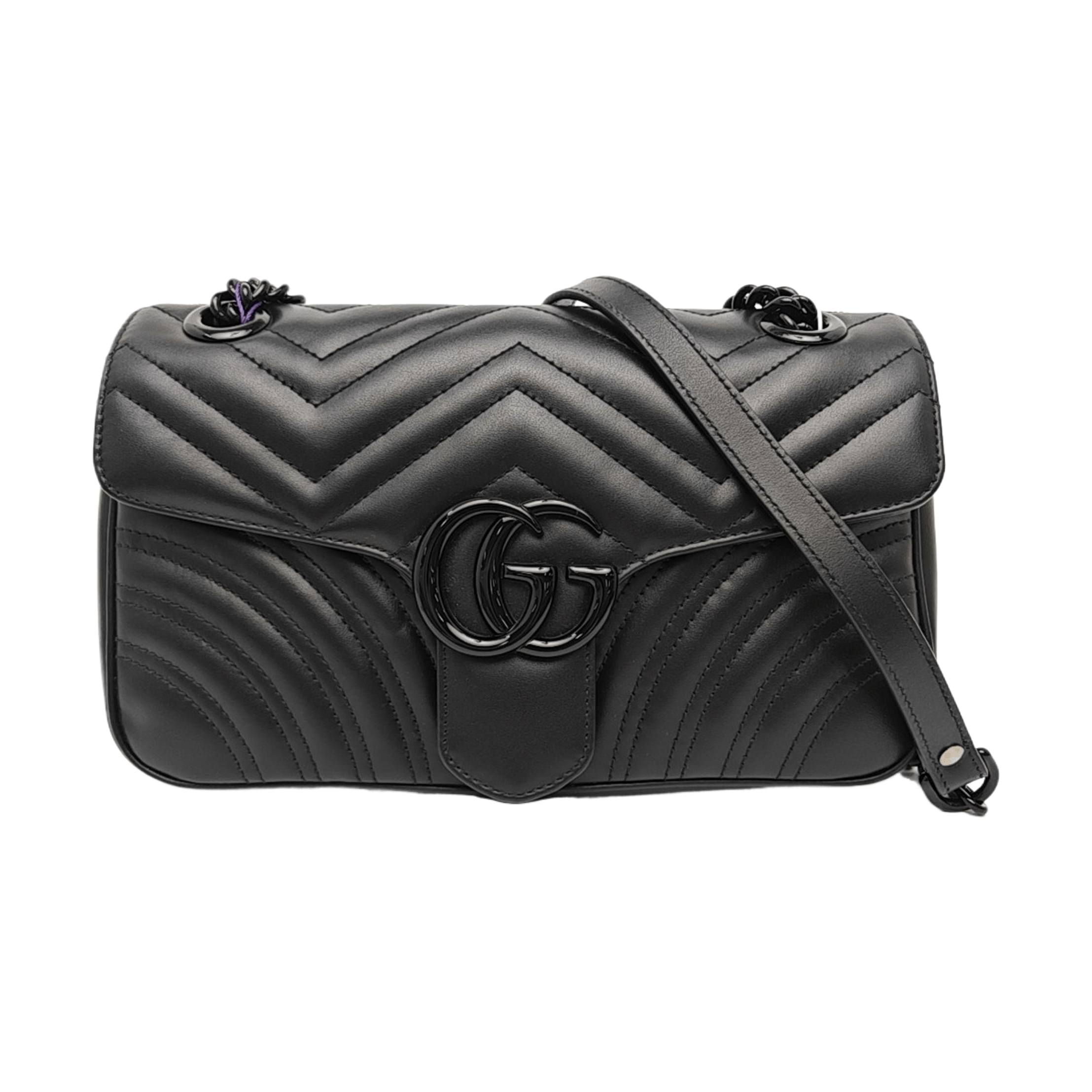 Gucci Gg Marmont Black Leather Chevron Shoulder Bag, Women's