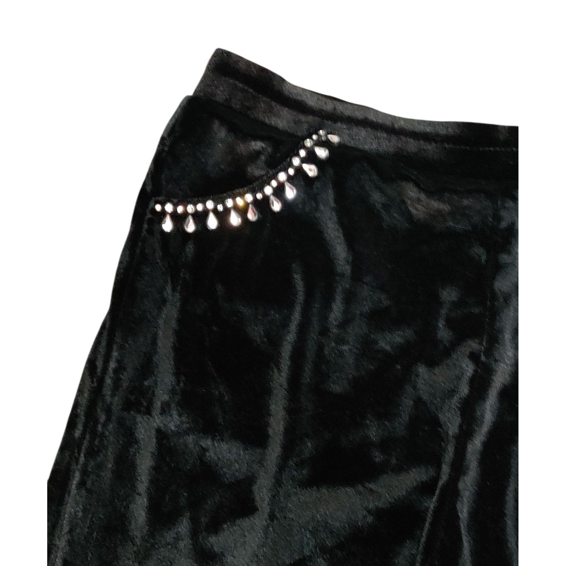 Other Womens Small Pants Black Velour Rhinestone Trim Stretch Pull Size 26" / US 2 / IT 38 - 3 Thumbnail