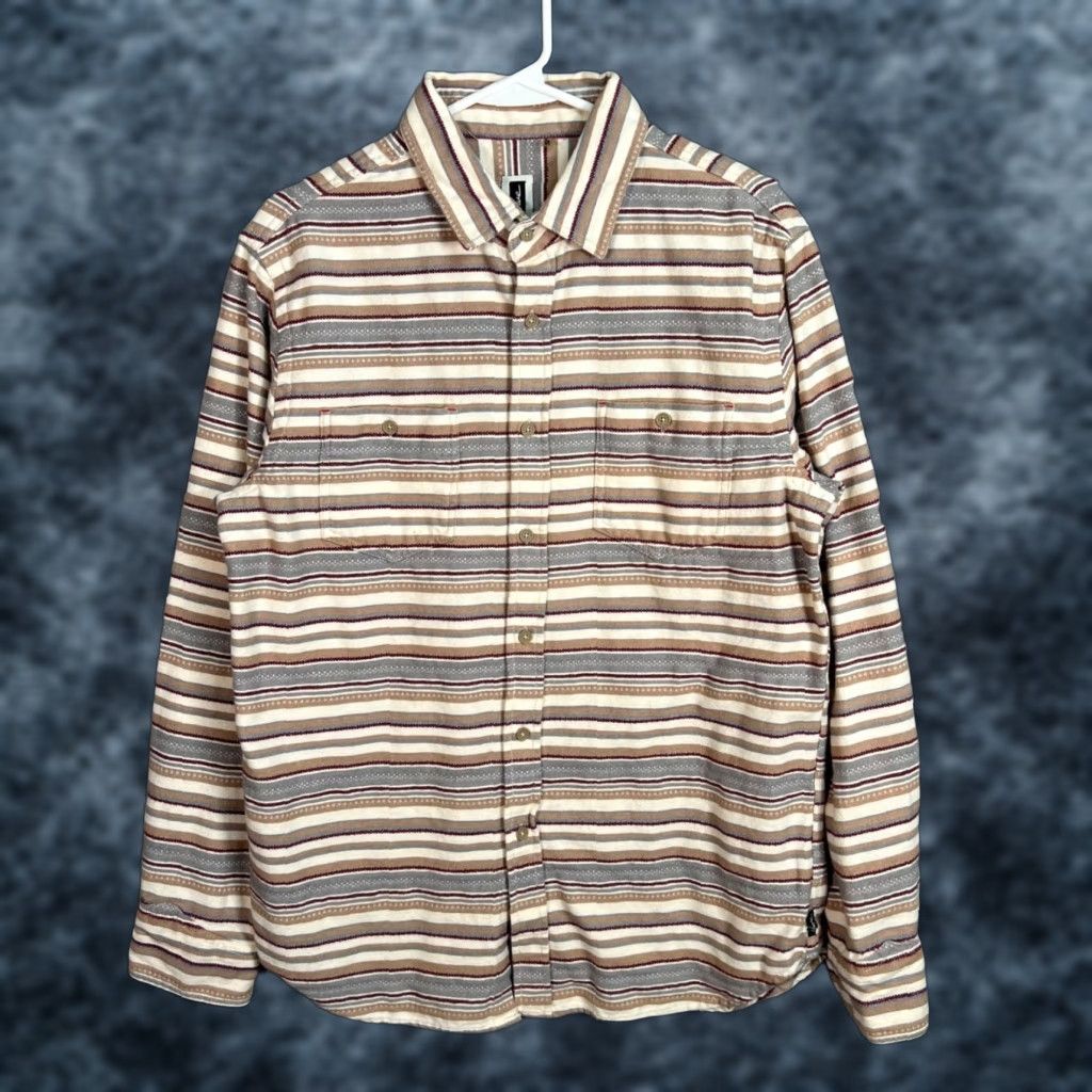 Vintage VINTAGE Howe Striped Shirt Mens Large Adult Brown Cotton Button-Up Long Sleeve - 90s Style, Workwear Mens Size L Size US L / EU 52-54 / 3 - 1 Thumbnail