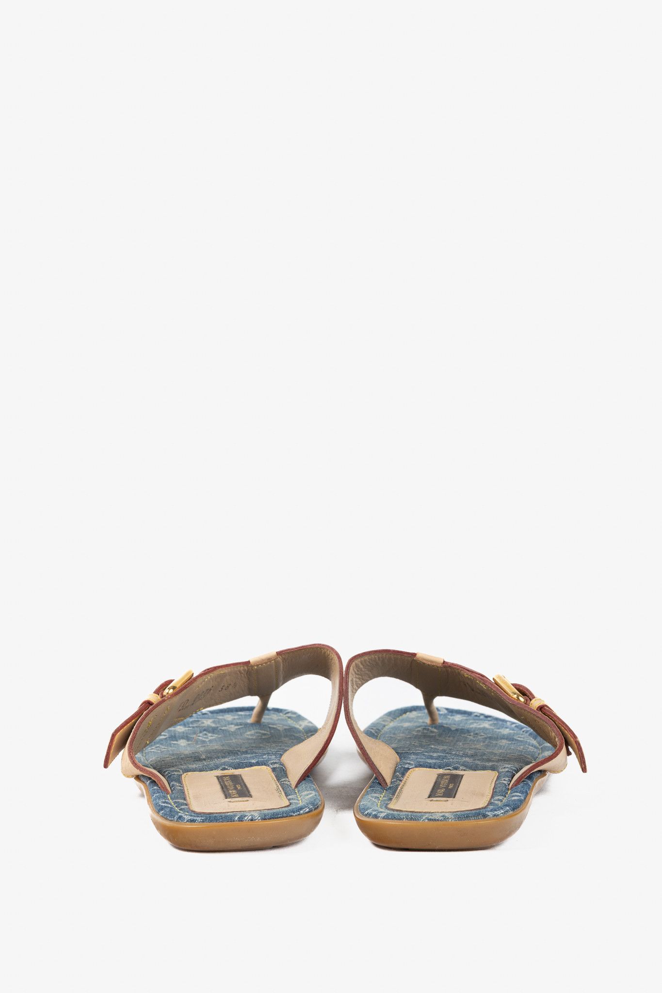 Louis Vuitton Louis Vuitton Buckled-Leather & Monogram Denim Thong Sandals Size US 8 / IT 38 - 4 Thumbnail
