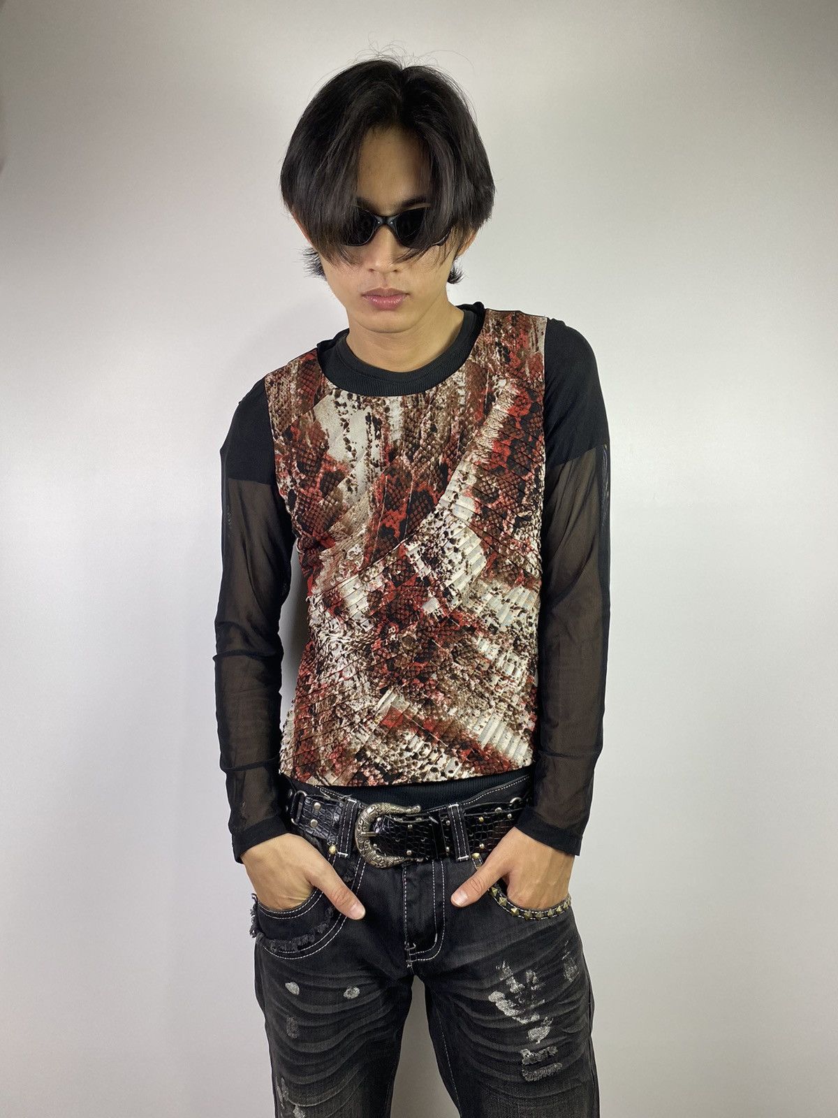 Japanese Brand × Jean Paul Gaultier jean paul gaultier style meshtop snake skin YETTS Size S / US 4 / IT 40 - 10 Thumbnail