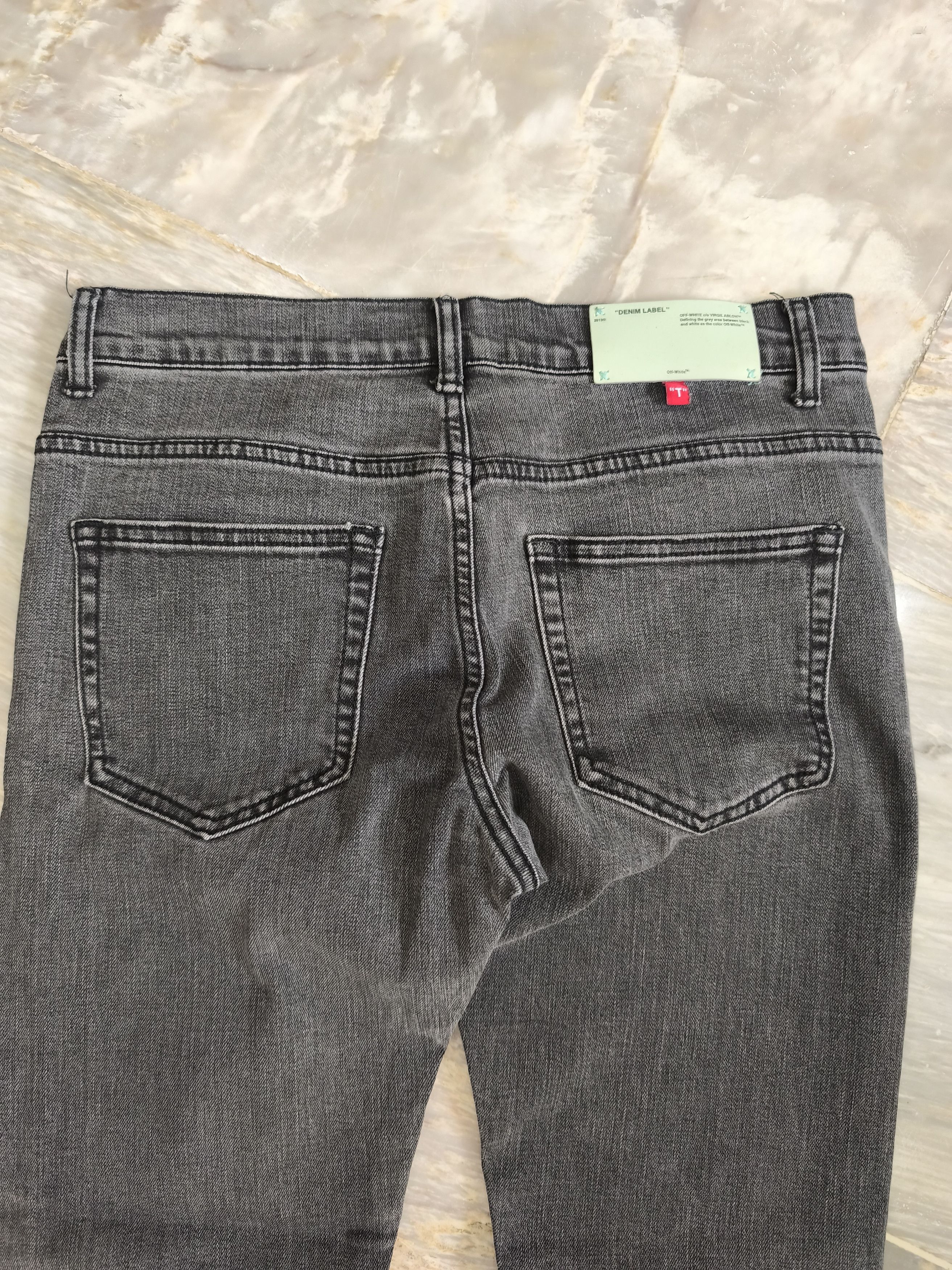 Off-White Off White Fire Line Yellow Logo Gray Slim Denim Jeans Size US 32 / EU 48 - 2 Thumbnail