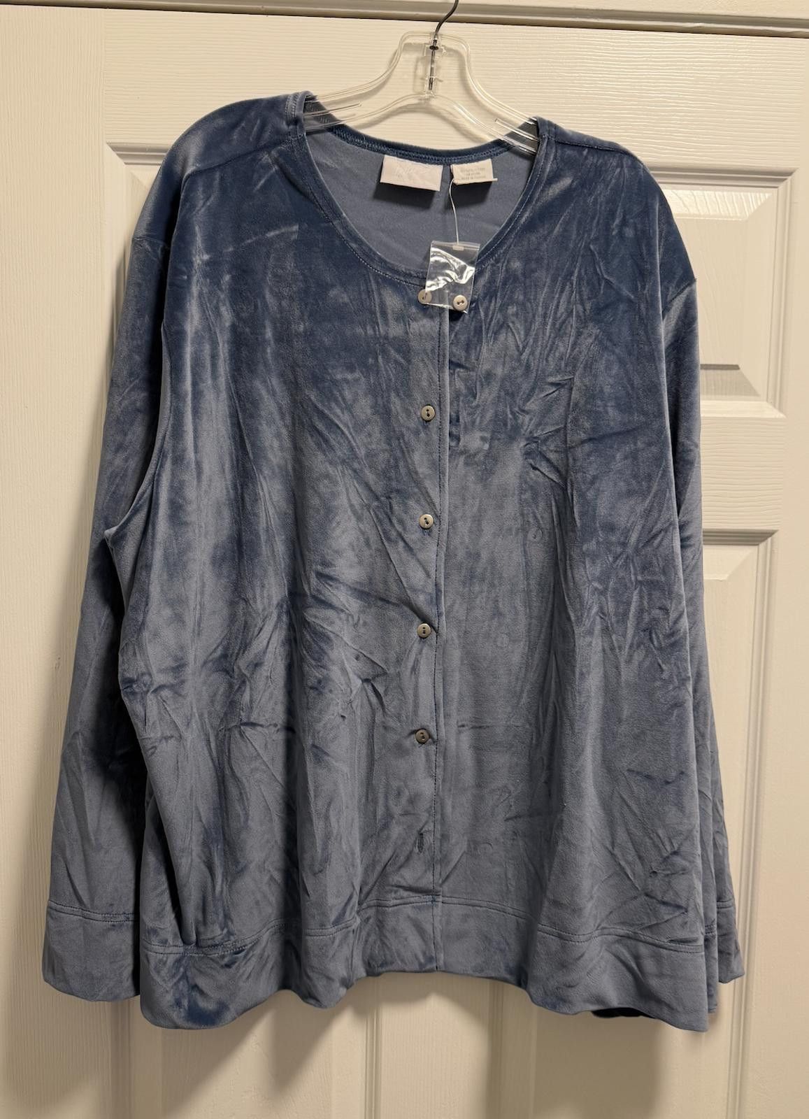 Blair Calm‑Blue Velvety Button‑Front Extra‑Plus Cardigan Size 3XL / US 20-22 - 1 Thumbnail