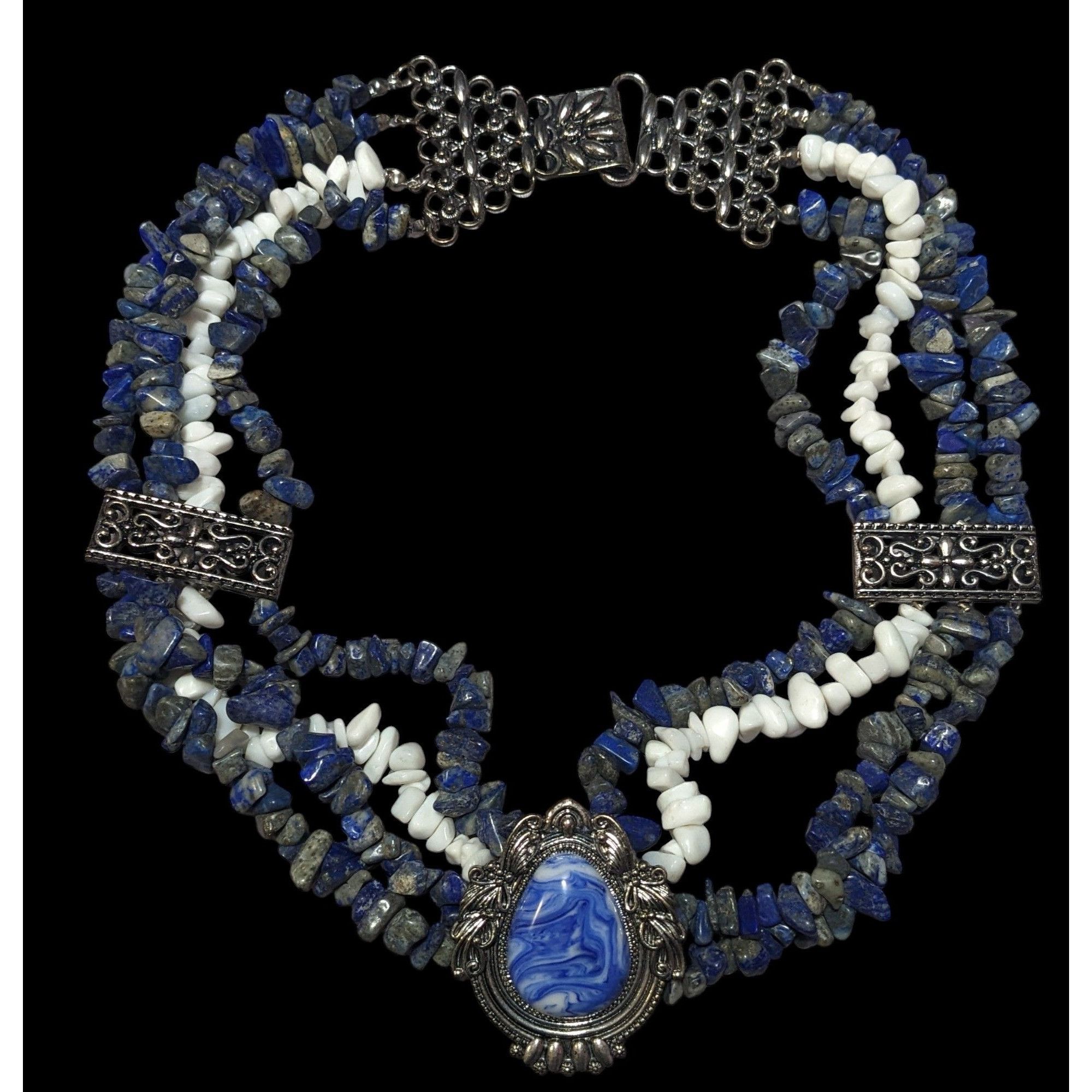 Other Vintage Novadab Blue And White Stone Chip Sodalite Chunky Ne Size ONE SIZE - 1 Thumbnail