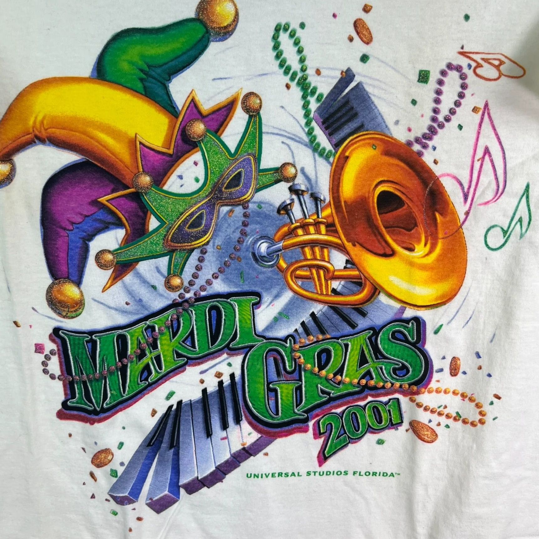 Vintage VINTAGE Universal Studios Florida Mardi Gras 2001 T-Shirt Adult XL Cotton Graphic Print Jester Crew Neck Summer Holiday 2000s Men Size US XL / EU 56 / 4 - 2 Thumbnail