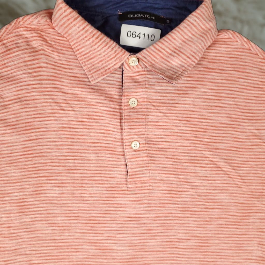BUGATCHI BUGATCHI Polo Shirt Mens M Orange Striped Shirt Adult Medium Orange Polo Shirt Bugatchi Mens Polo Shirt Orange Striped Casual Short Sleeve Mens Size US M / EU 48-50 / 2 - 1 Thumbnail