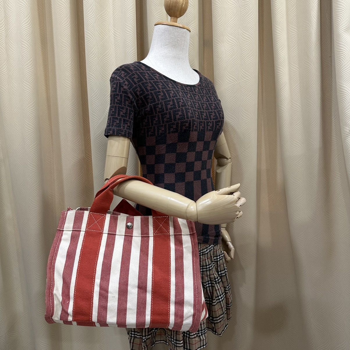 Hermes ‼️LASTDROP‼️ HERMES CANNES PM STRIPED CANVAS TOTE BAG Size ONE SIZE - 1 Thumbnail