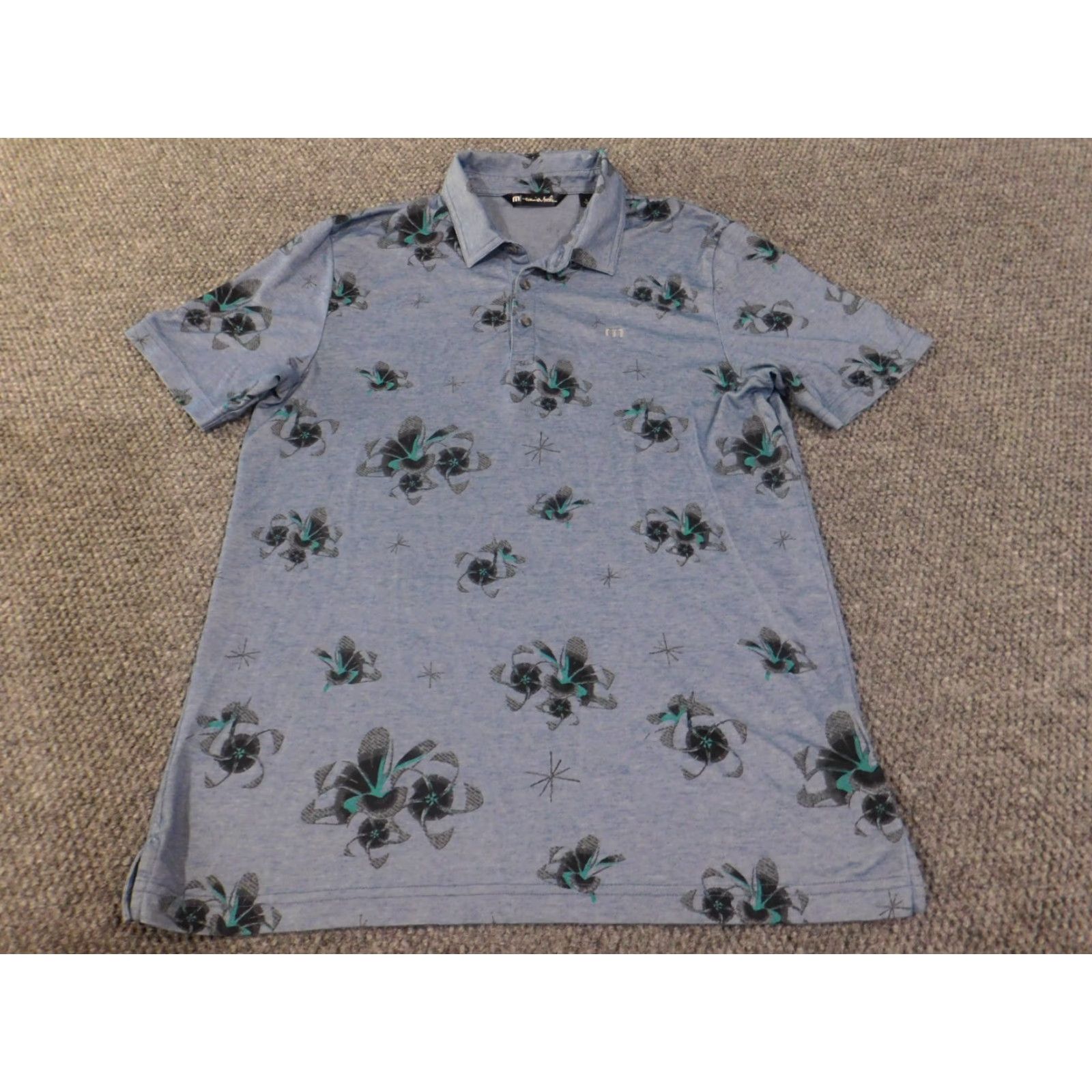 TravisMathew Travis Mathew Polo Mens Large Blue Geometric Performance Stretch Golf Logo Shirt Size US L / EU 52-54 / 3 - 4 Thumbnail