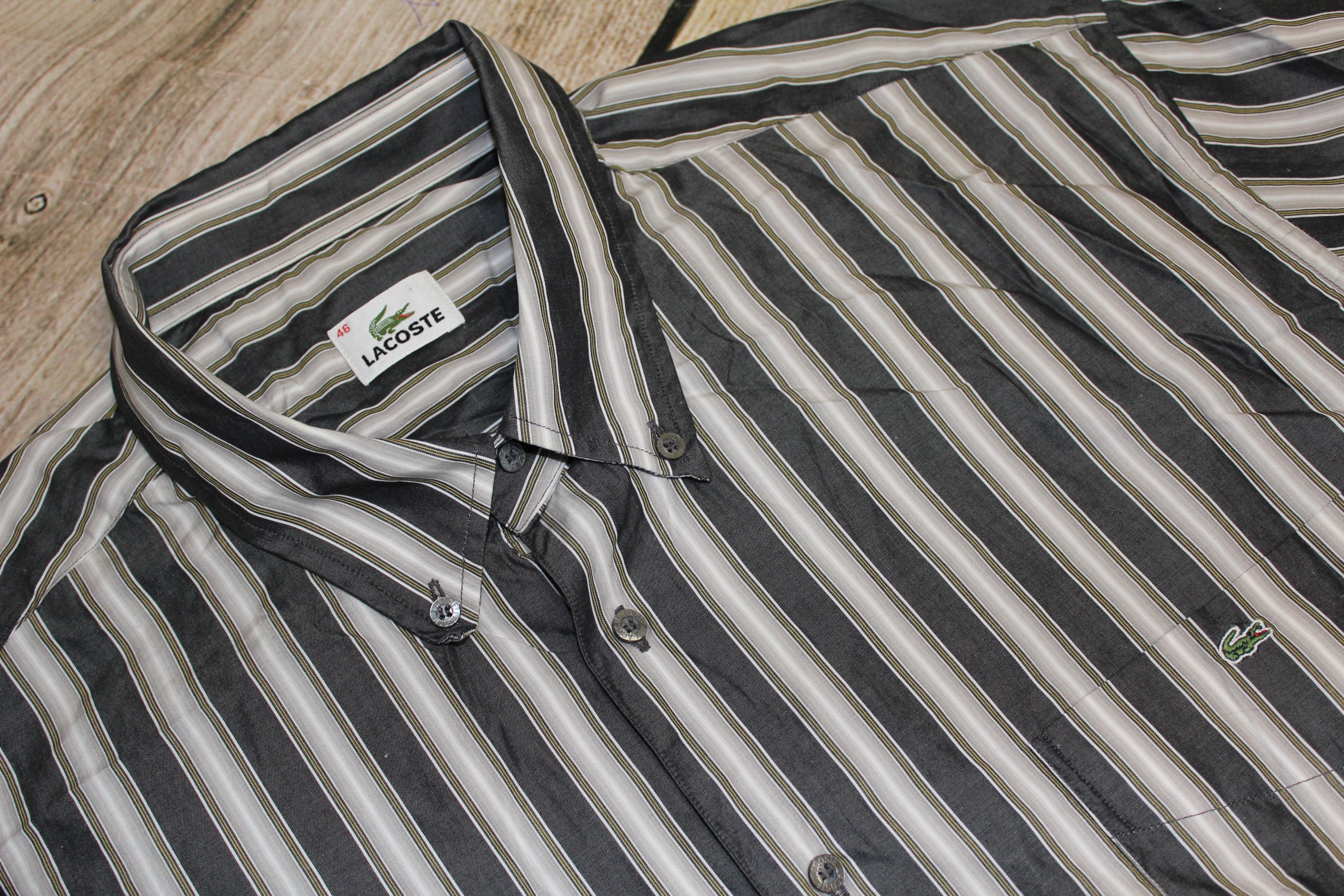 Lacoste Mens LACOSTE Long Sleeve Grey Striped Shirt Top Size M Size US XL / EU 56 / 4 - 2 Thumbnail