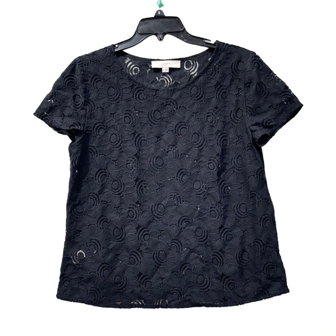 Loft LOFT Ann Taylor Black Embroidered Cut Out Short Sleeve Top Size M / US 6-8 / IT 42-44 - 1 Thumbnail