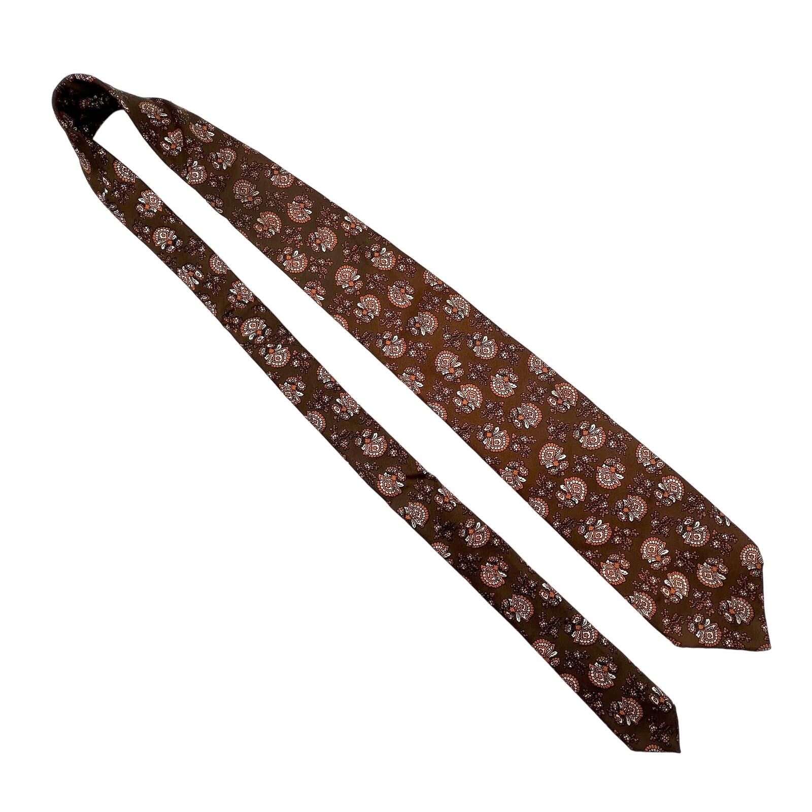 Vintage 80s Christian Dior Silk Tie Floral Motif Brown