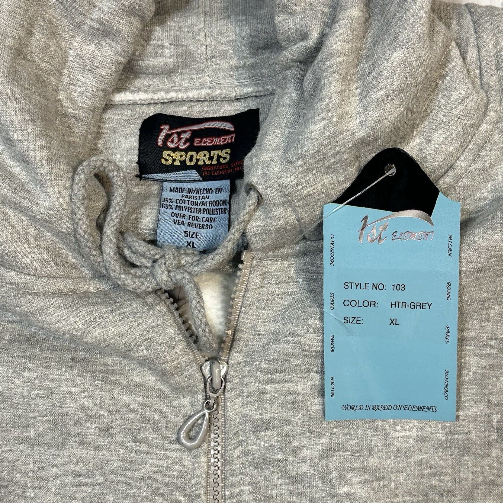 Element VINTAGE 1ST ELEMENT SPORT HOODIE Mens Hoodie XL Heather Grey Zip 90s Signature Series Deadstock NWT Size US XL / EU 56 / 4 - 7 Thumbnail