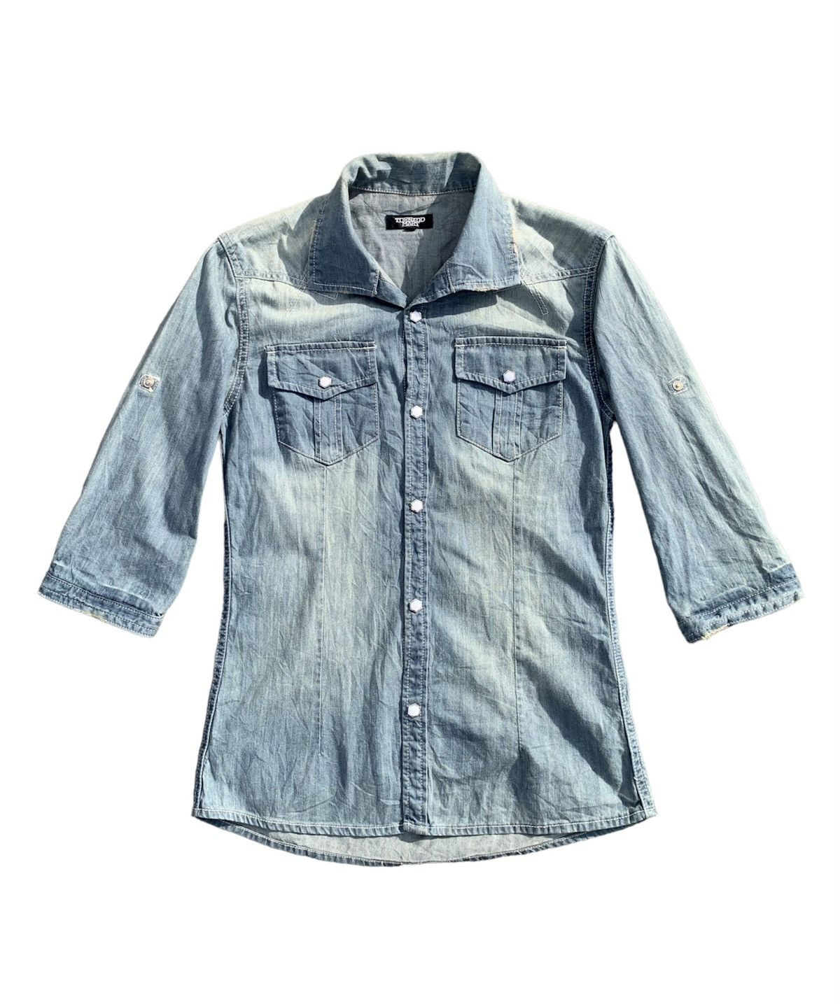 Tornado mart denim 3q button up shirt