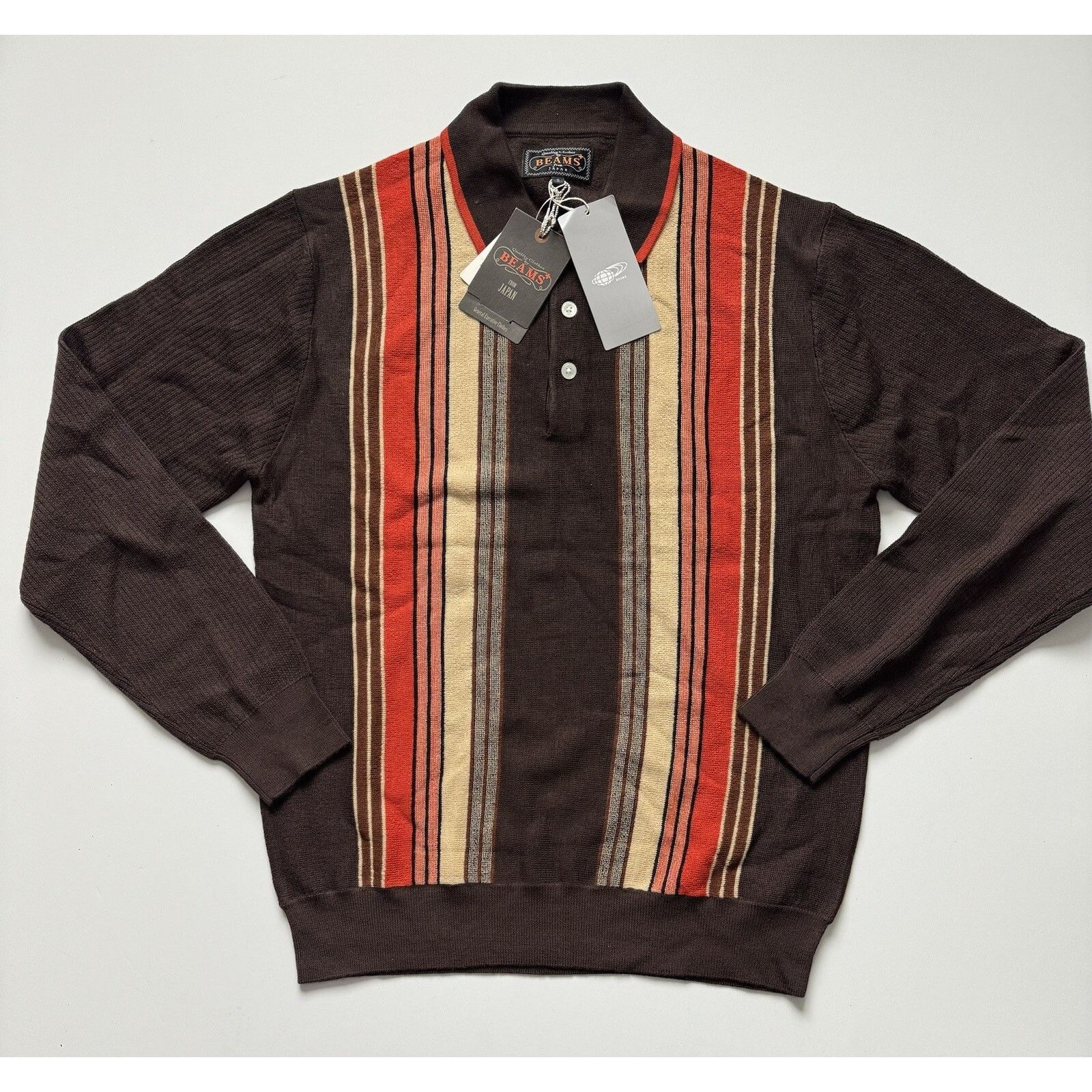 Beams Plus BEAMS PLUS Knit Polo Stripe in Dark Brown Small NWT Size US S / EU 44-46 / 1 - 2 Thumbnail