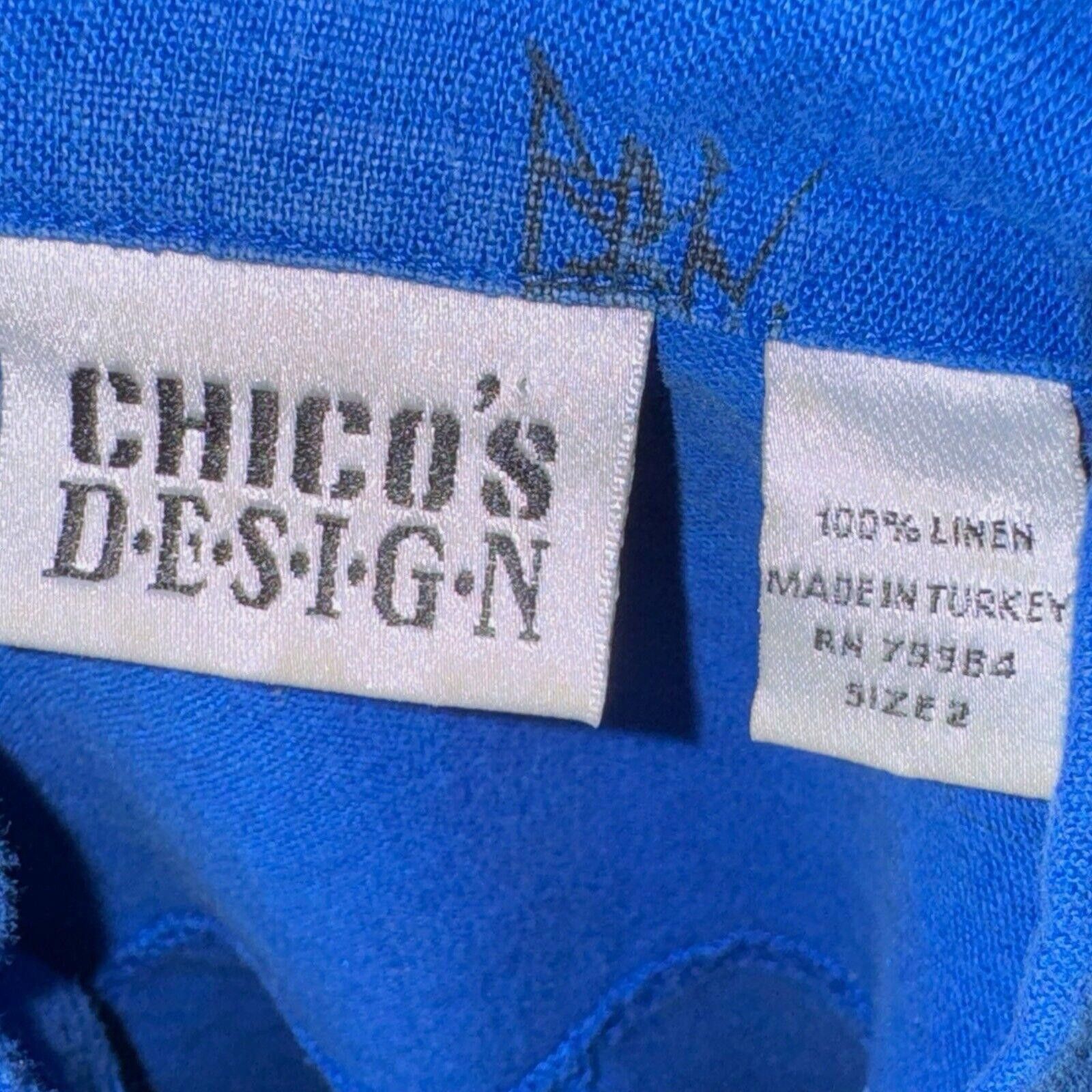Designer Chico’s Blue Linen Long Roll Tab Sleeve Blouse Top M / L Size L / US 10 / IT 46 - 4 Thumbnail