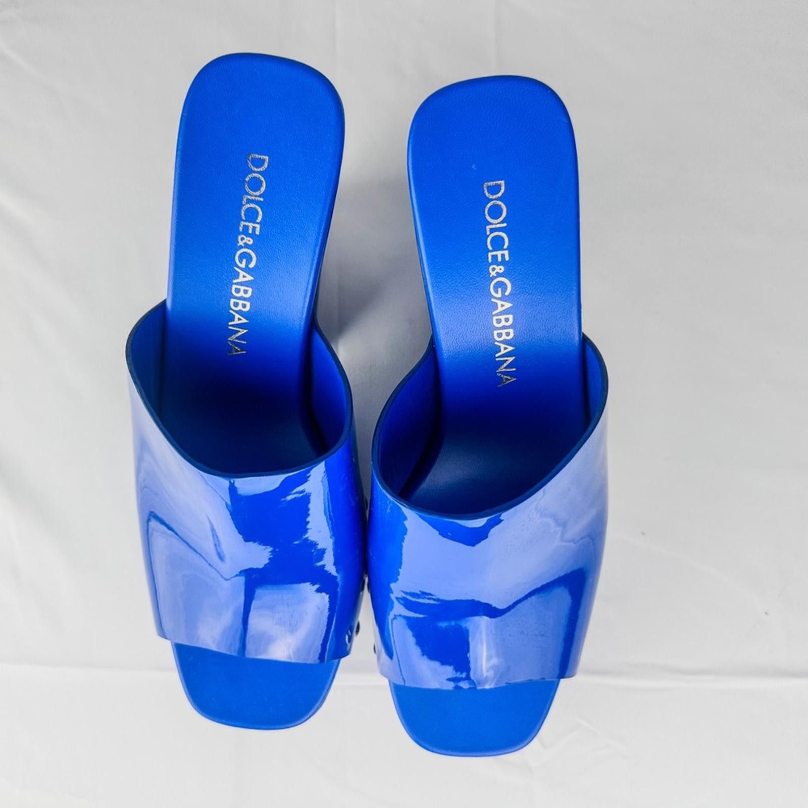 Dolce & Gabbana Blue Patent Leather Studded Platform Clog Mules EU 39 Size US 8.5 / IT 38.5 - 3 Thumbnail