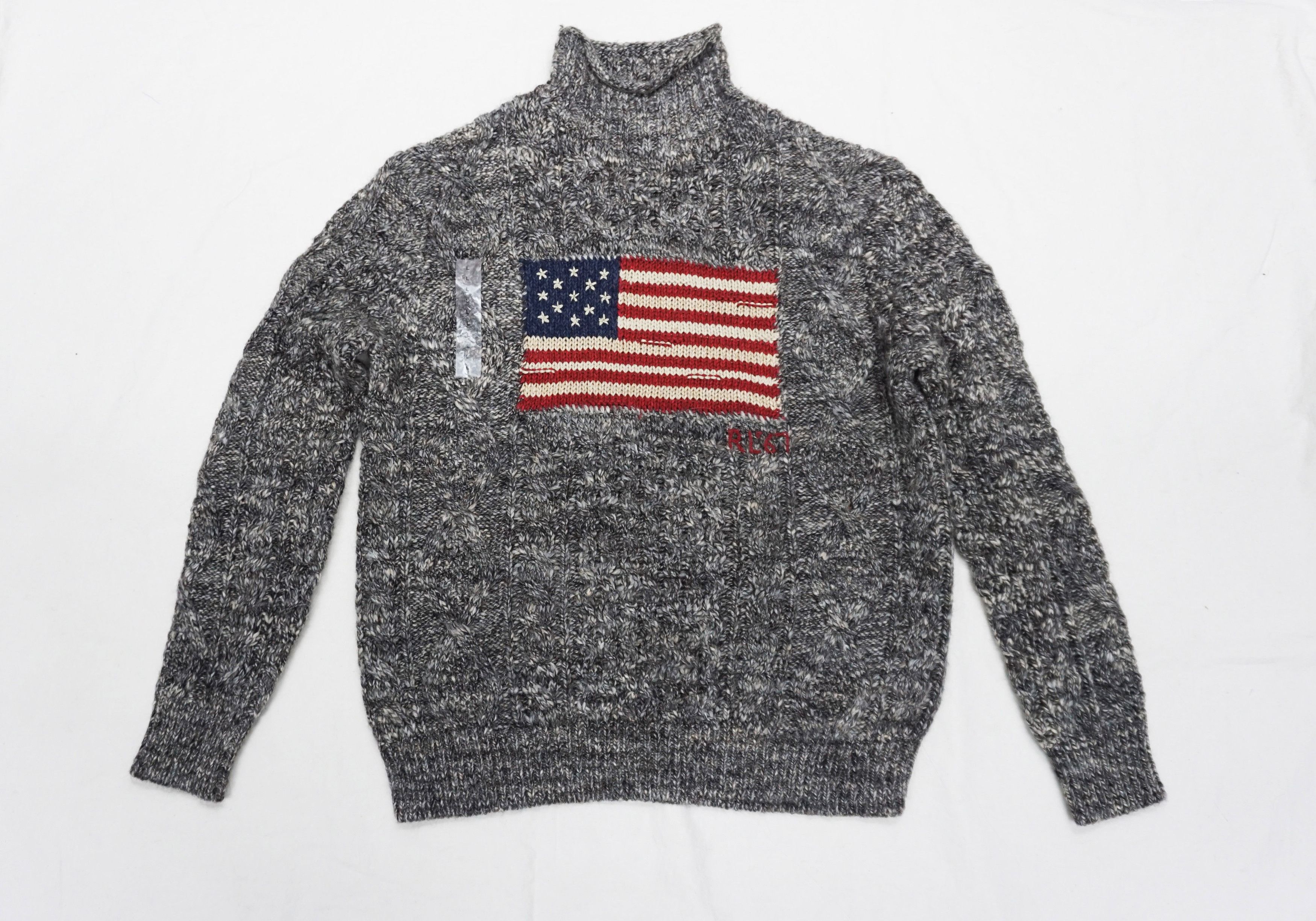 image of Polo Ralph Laurent American Flag Sweater in Grey, Men's (Size Large)