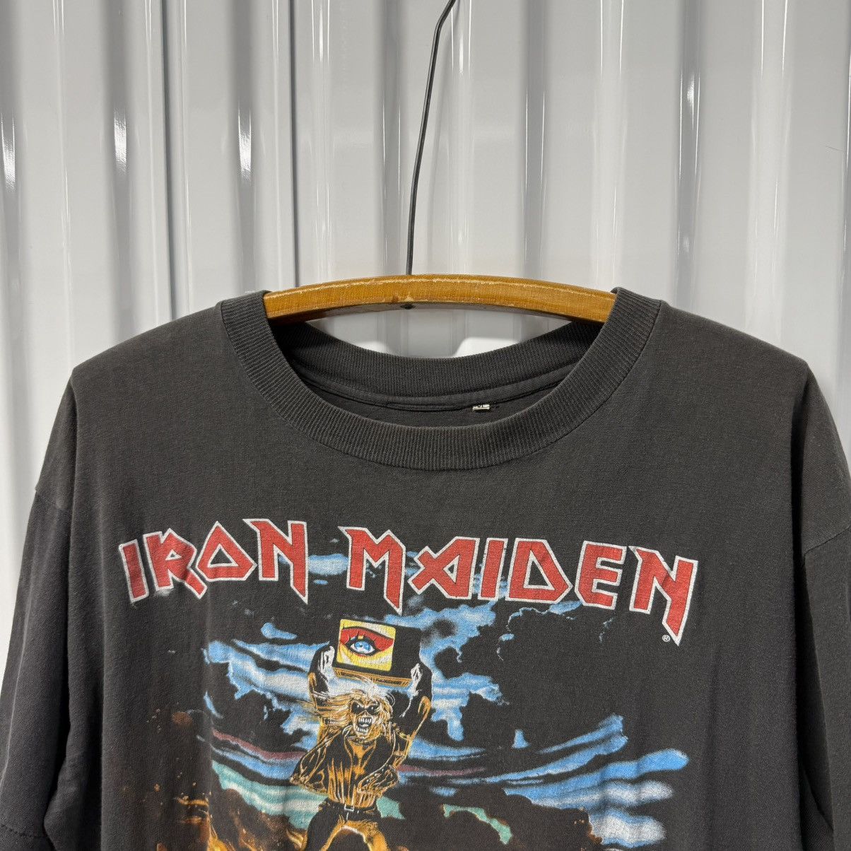 Band Tees × Iron Maiden × Vintage Vintage 90s Iron Maiden Sun Faded Black All Over Print Tee Size US XL / EU 56 / 4 - 2 Thumbnail