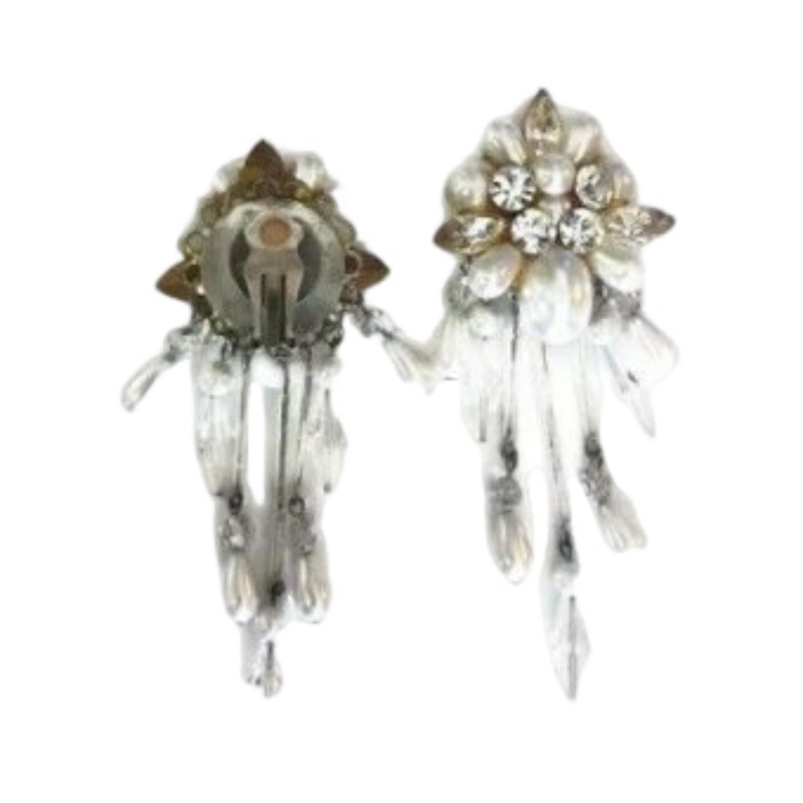 The Unbranded Brand Vintage Rhinestone Faux Pearls Dangle Chandelier Earrings Size ONE SIZE - 2 Thumbnail