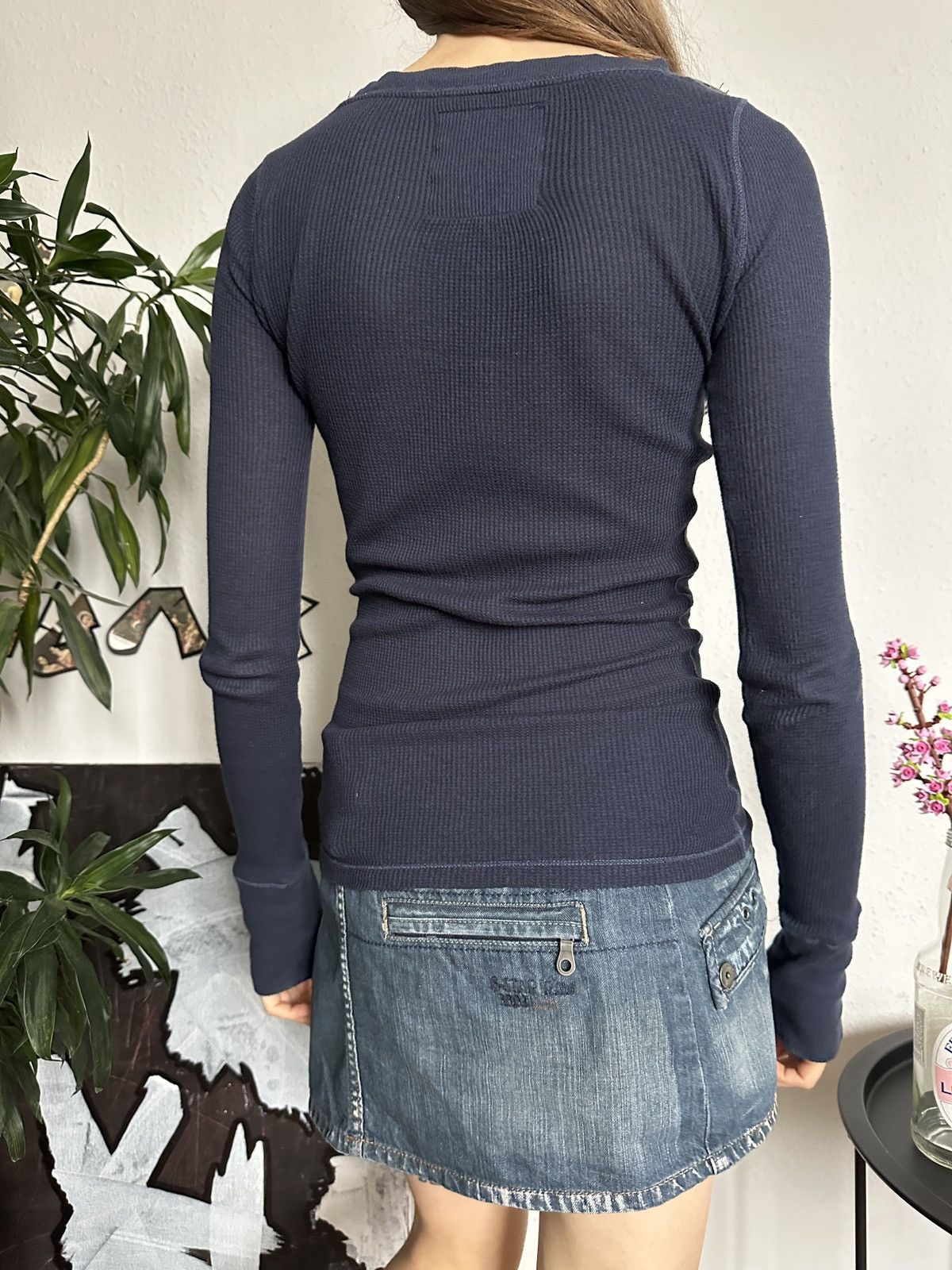 American Eagle Outfitters × Vintage 2000s American Eagle Waffle Sheath Skinny Long Sleeve Top Size XS / US 0-2 / IT 36-38 - 5 Thumbnail