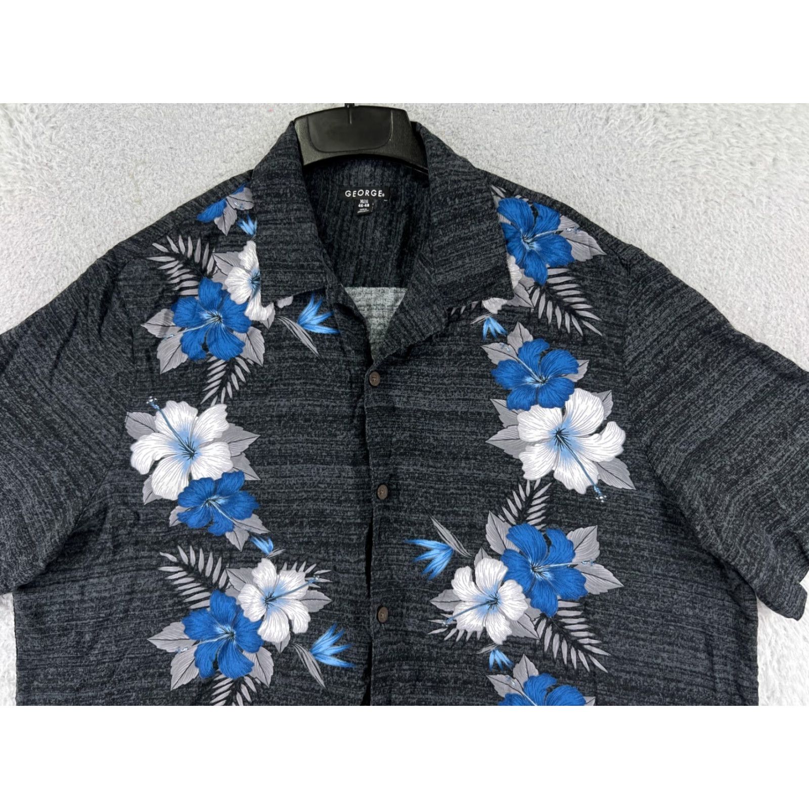 George George Hawaiian Shirt Mens XL Gray Floral Rayon Beach Vacation Aloha Short Sleeve Button-Up Size US XL / EU 56 / 4 - 4 Thumbnail