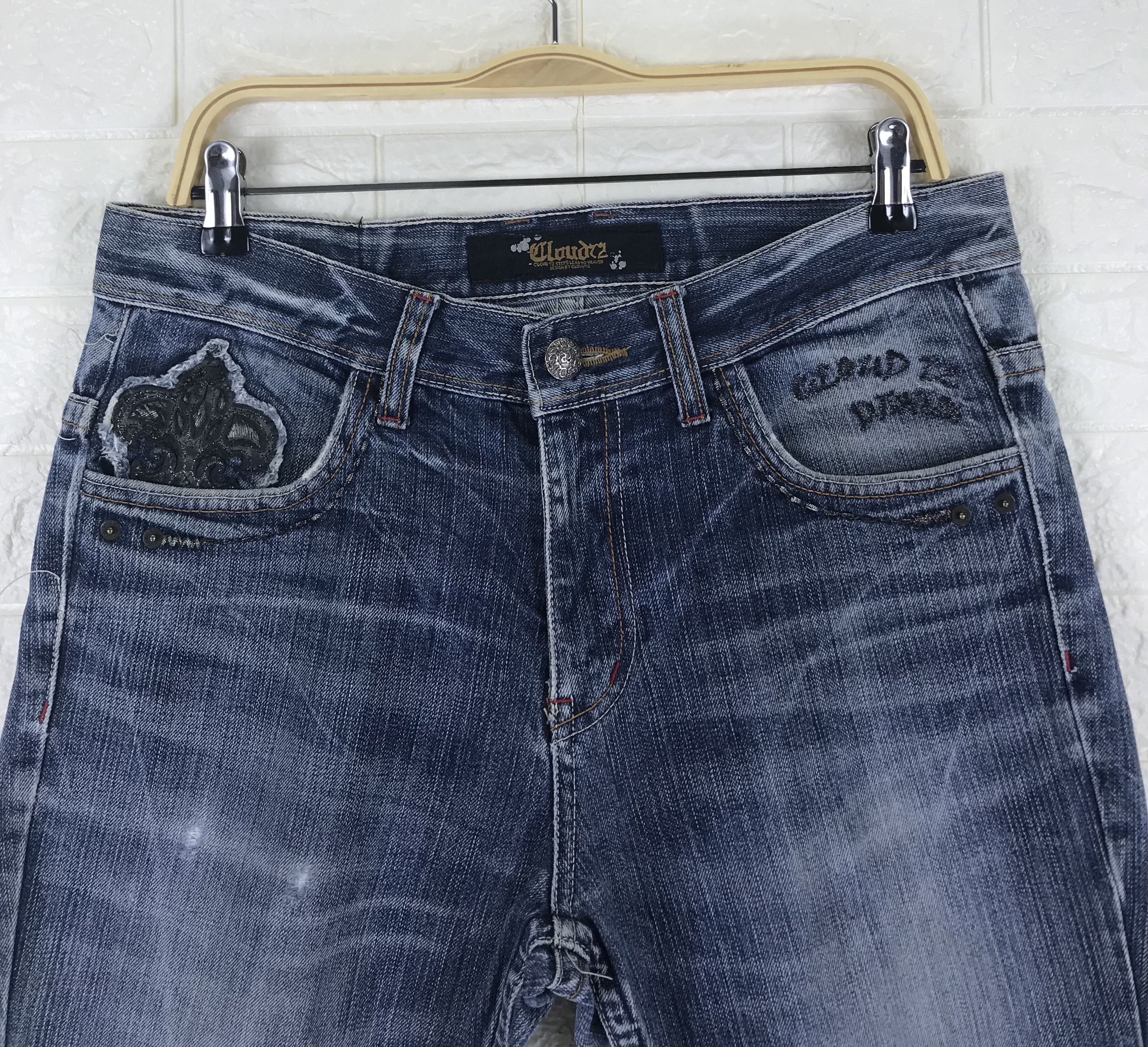 Beauty Beast Vintage Japanese Cloud 72 Black Cross Embroidered Jeans Size US 34 / EU 50 - 6 Thumbnail