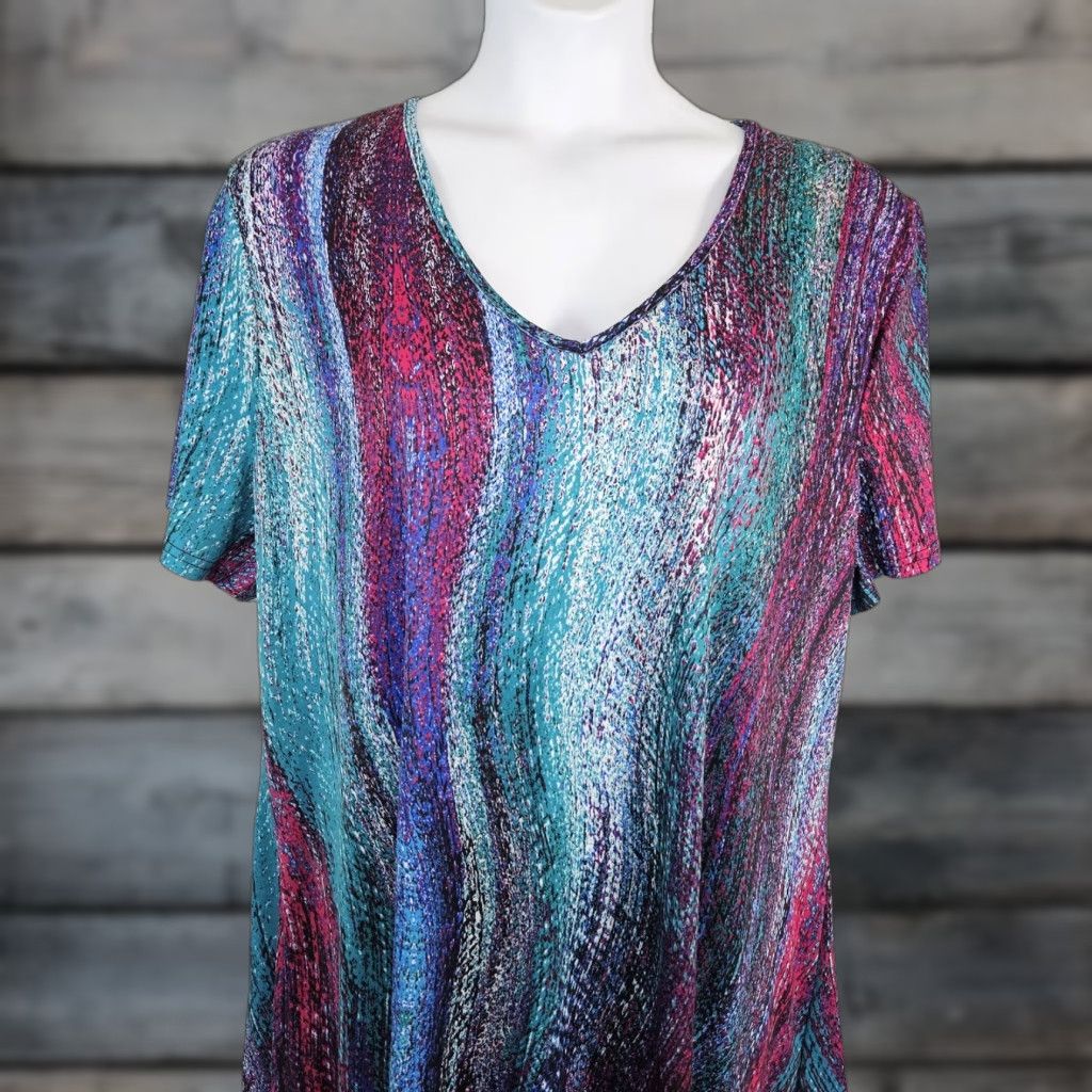 Vintage Lily by Firmiana Womens Tunic 3XL Blue Short Sleeve Plus Size Blouse Womens 3XL Tunic Pink Size 40" / US 18 - 1 Thumbnail