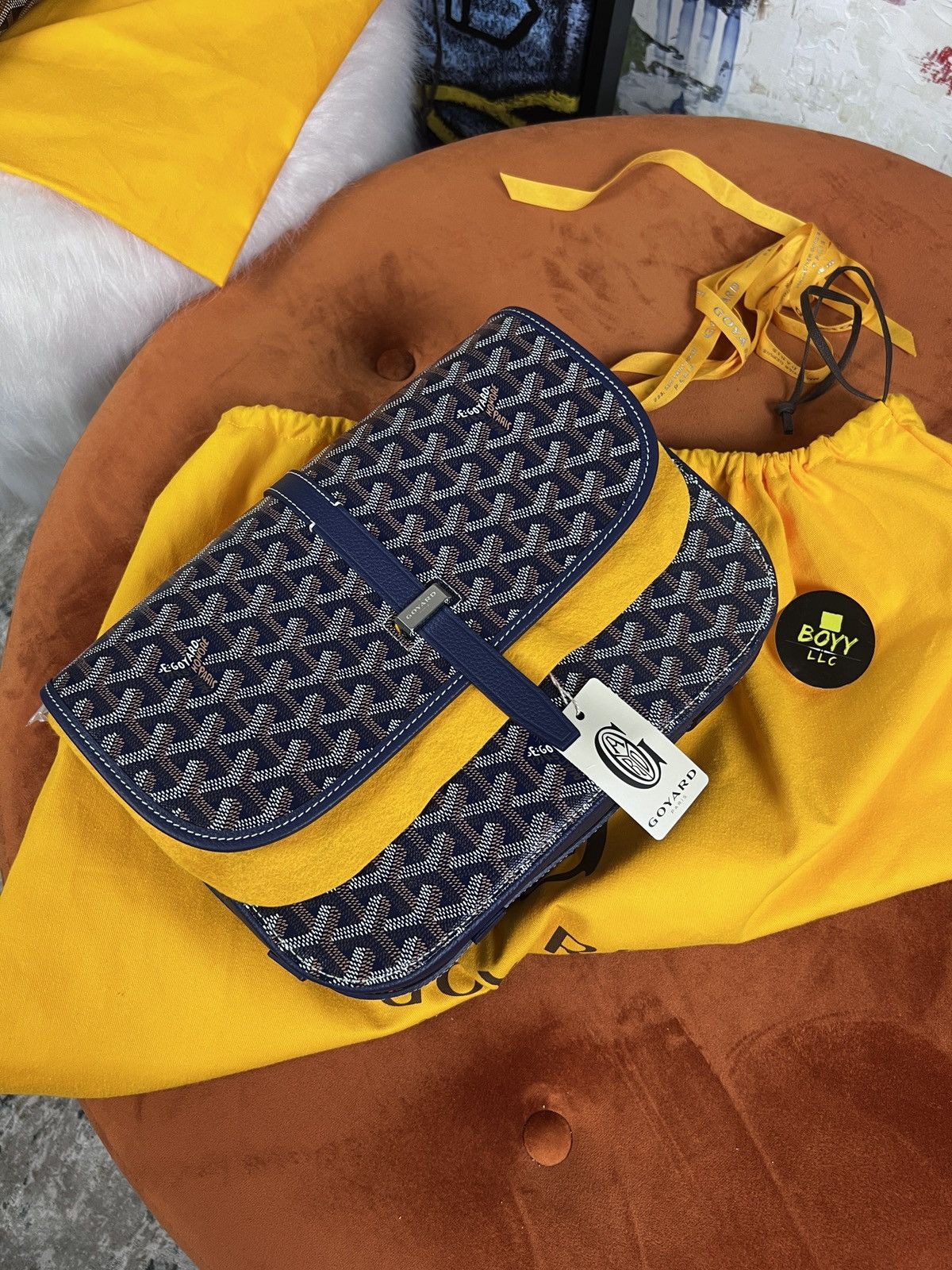 image of Goyard Belvedere Mm Messenger Bag in Navy, Men's