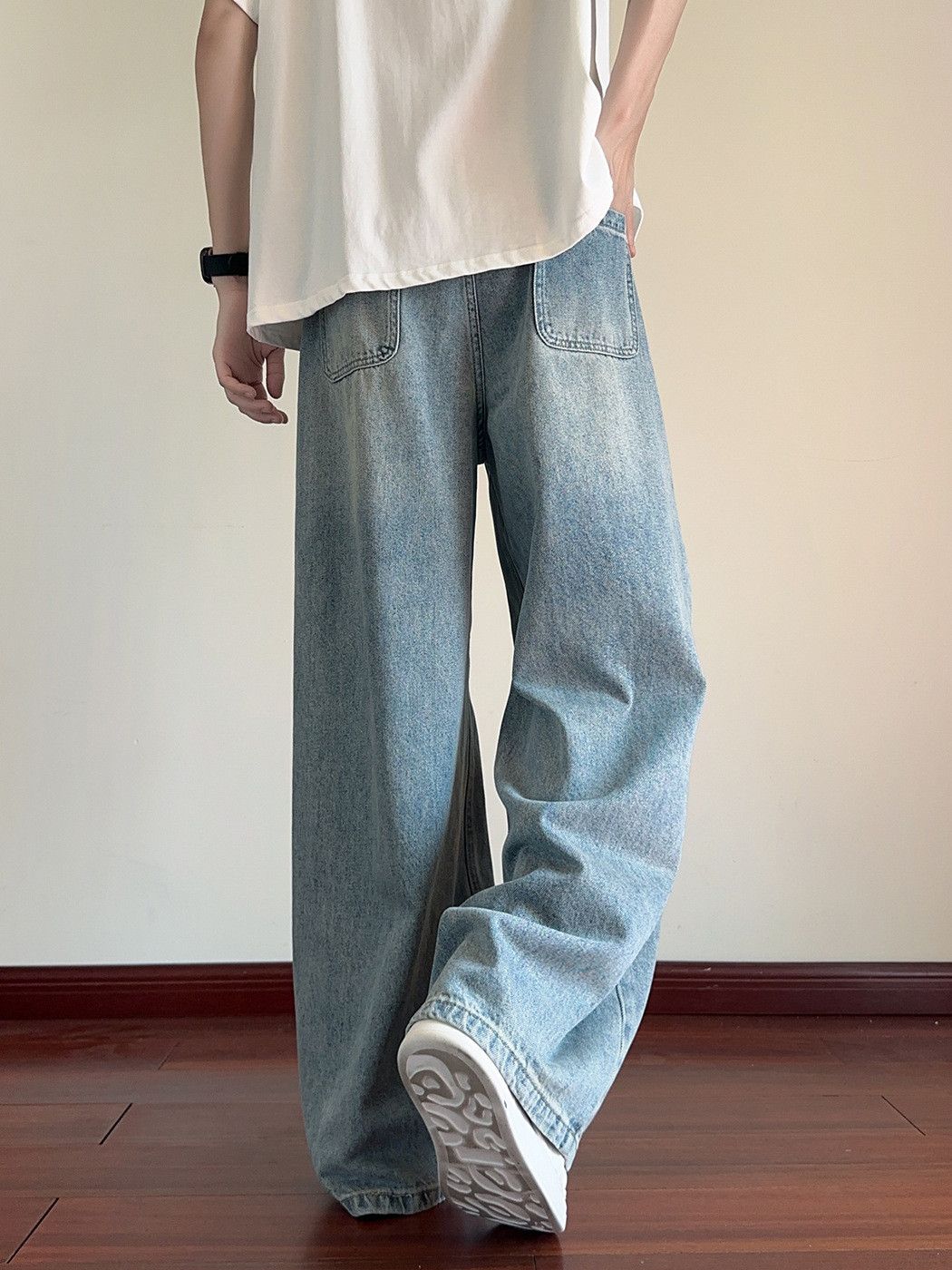Japanese Brand Men's loose-fitting casual patchwork ripped jeans Size US 32 / EU 48 - 3 Thumbnail