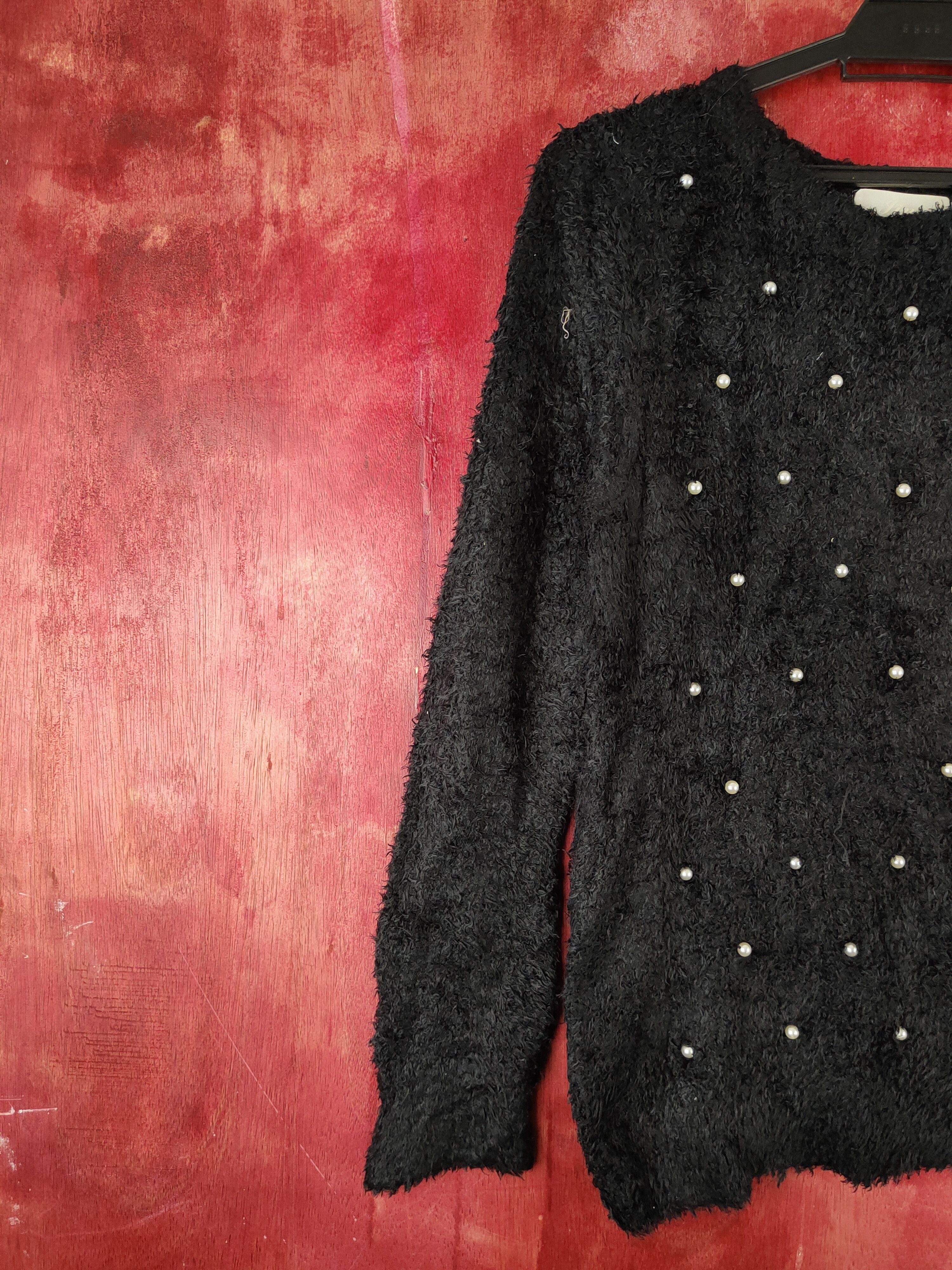 Japanese Brand Jinty Black Shag Shaggy Fur Mohair Knitwear #S1816 Size M / US 6-8 / IT 42-44 - 3 Thumbnail