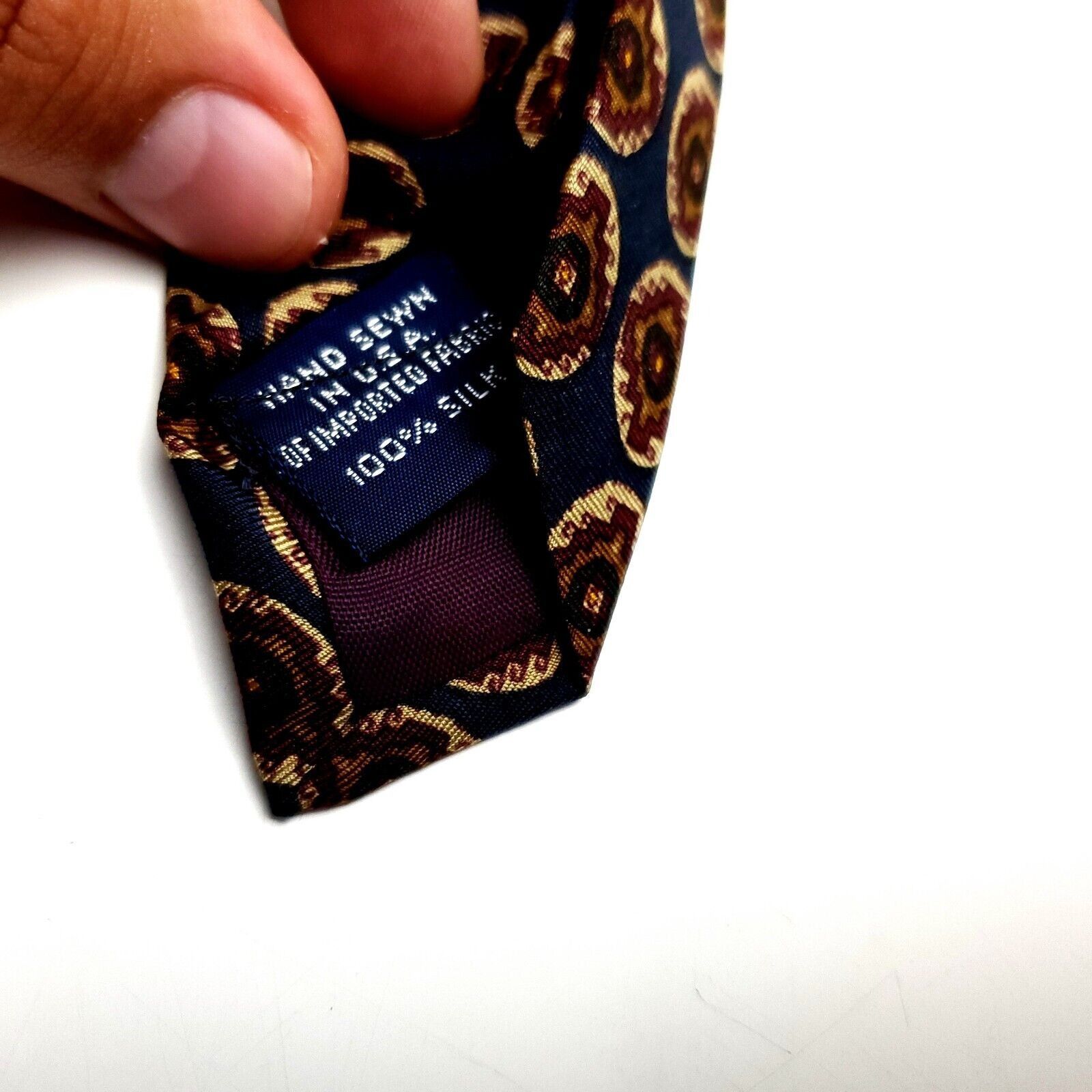 Vintage Land's End Silk Tie Print Blue Geometric Long Size ONE SIZE - 4 Thumbnail