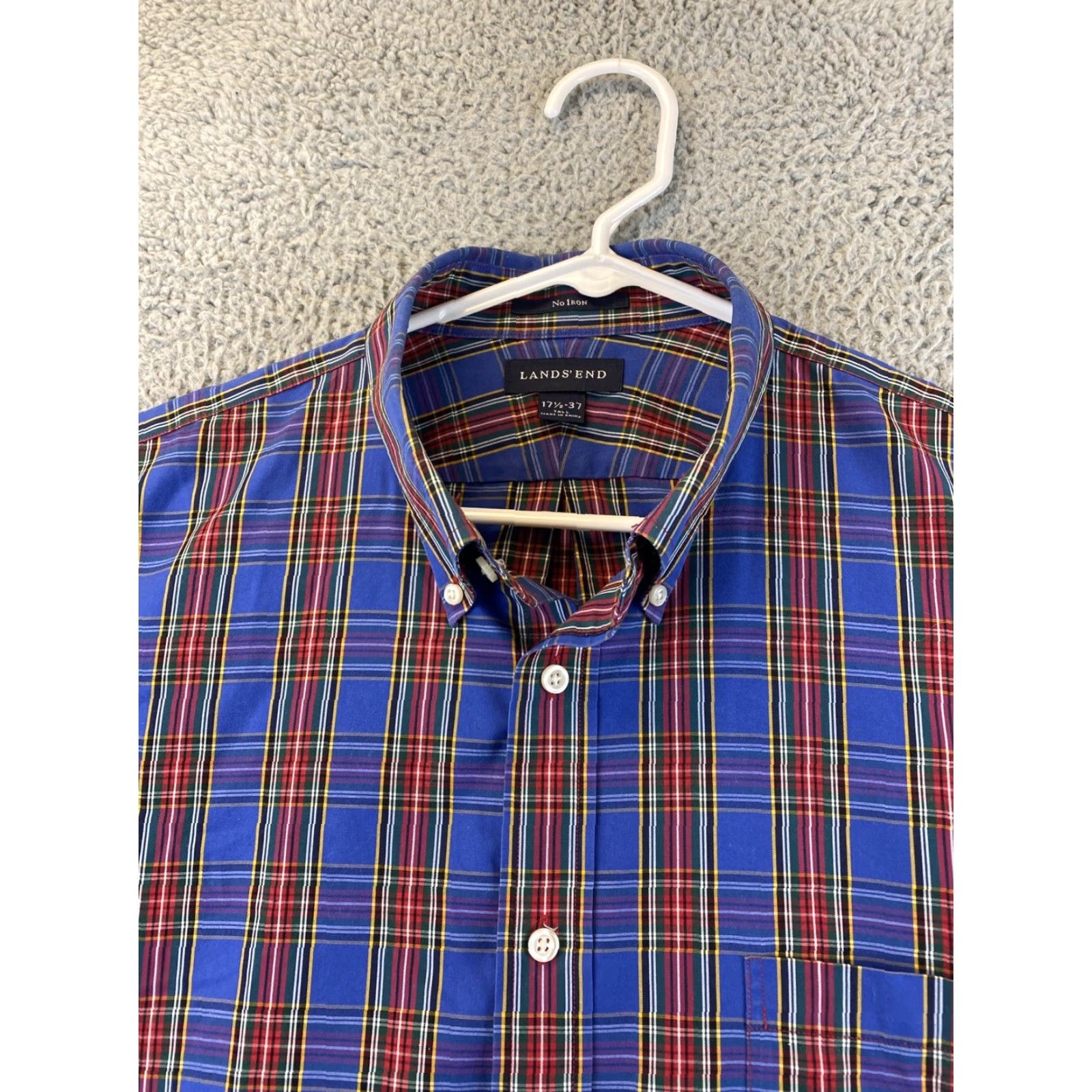 Lands' End VINTAGE Lands' End Button-Up Shirt Men 17.5-37 Blue Check Cotton Long Sleeve Button-Down Collared 100% Cotton Classic Regular Mens Size US XL / EU 56 / 4 - 4 Thumbnail