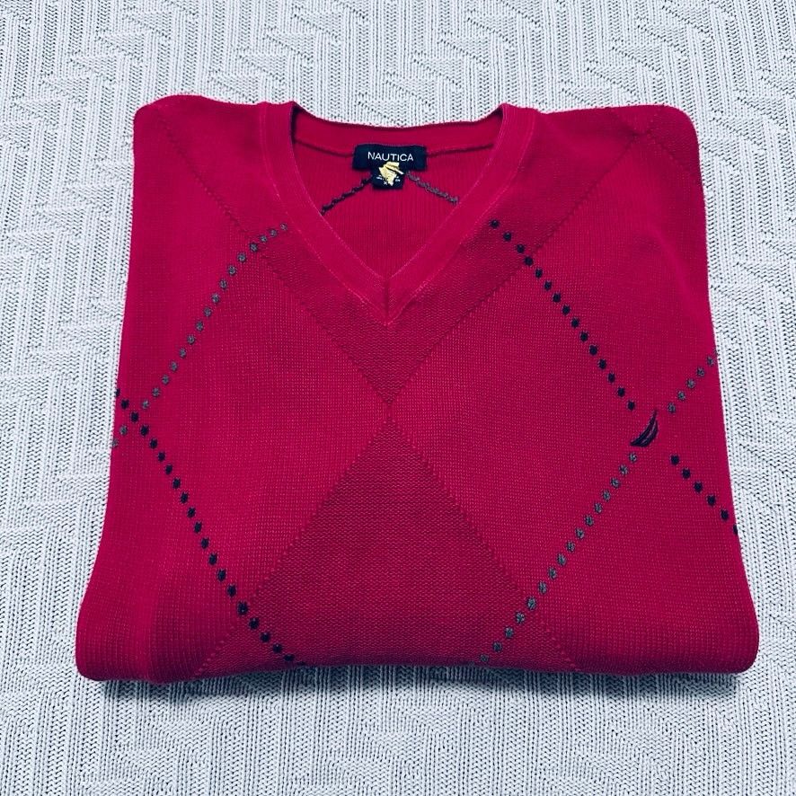 Nautica Vintage Nautica red argyle v neck sweater Size US XL / EU 56 / 4 - 1 Thumbnail