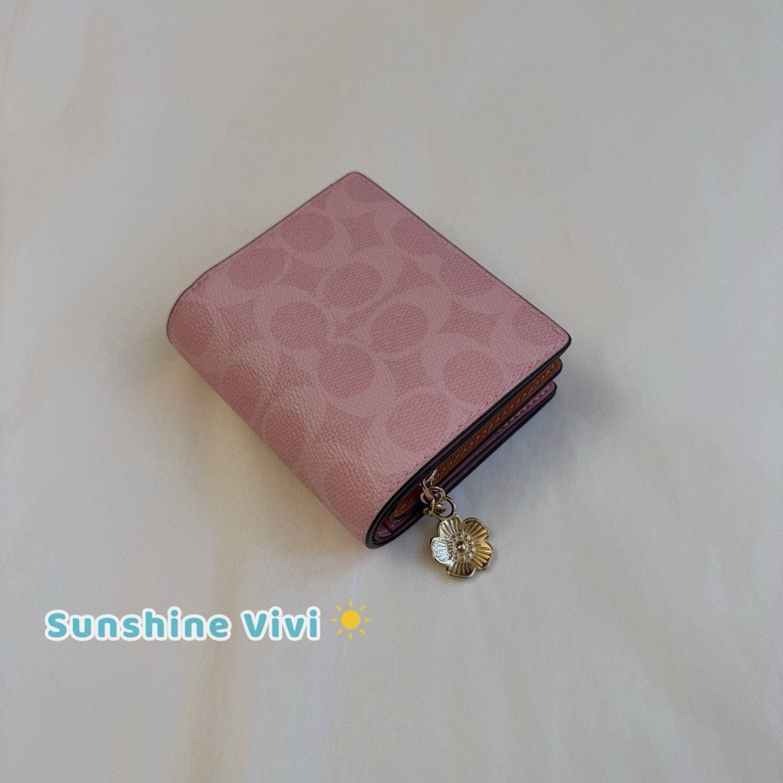 Coach NWT Coach Snap Wallet Signature Charm CEC34 Gold/Powder Pink Size ONE SIZE - 5 Thumbnail