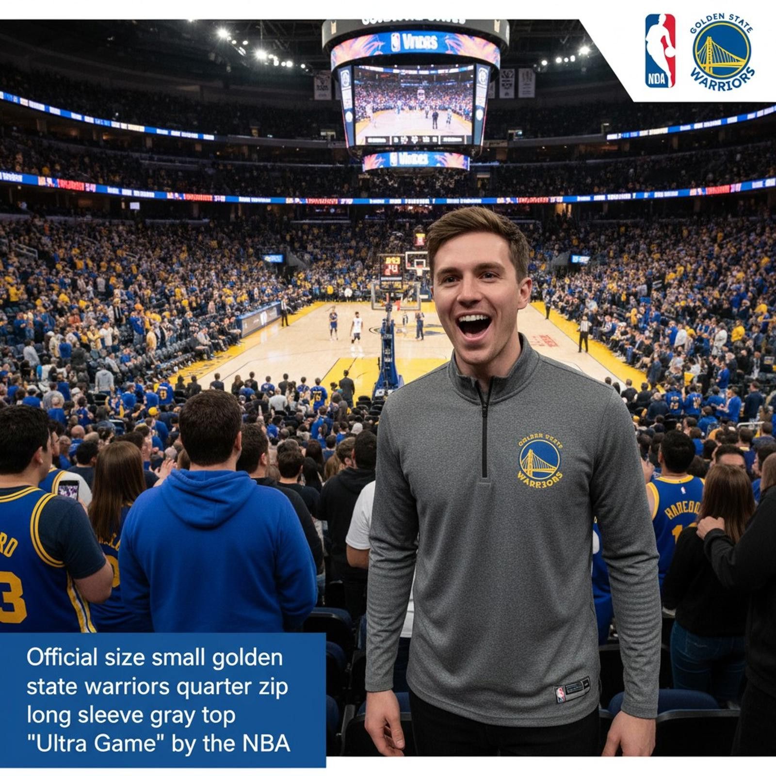 NBA Official Golden State Warriors Gray Quarter Zip Long Sleeve Size ONE SIZE - 1 Thumbnail