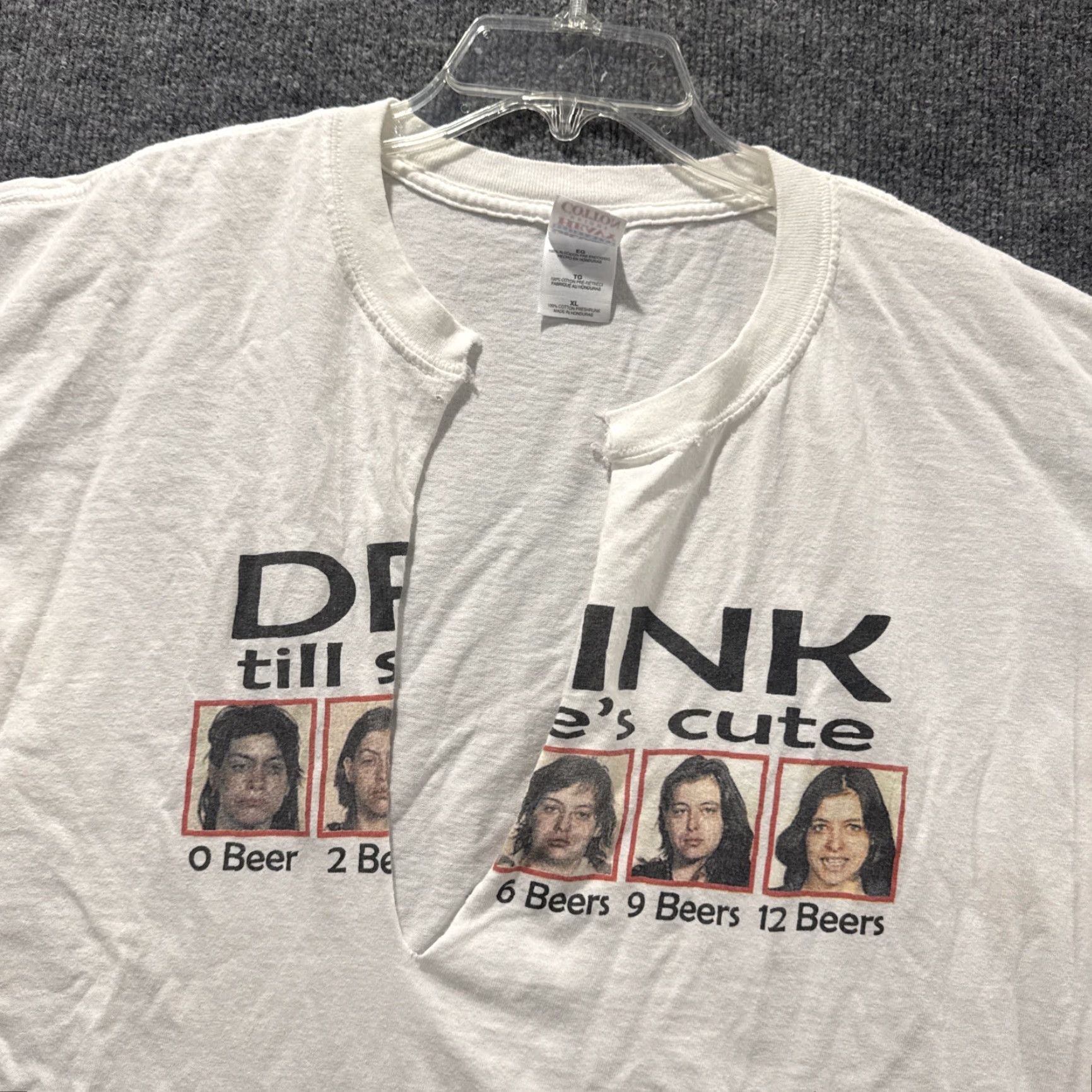 Gildan VINTAGE 00s Drink Till She’s Cute White Short Sleeve T-Shirt DAMAGED Men’s XL Gildan"} Size US XL / EU 56 / 4 - 2 Thumbnail