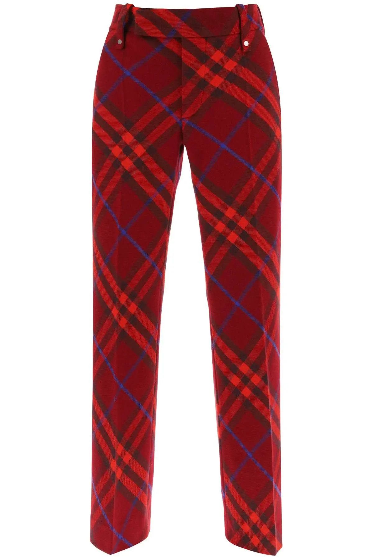 image of Burberry O1S22I1N1223 Check Wool Pant In Red Blue, Women's (Size 26)