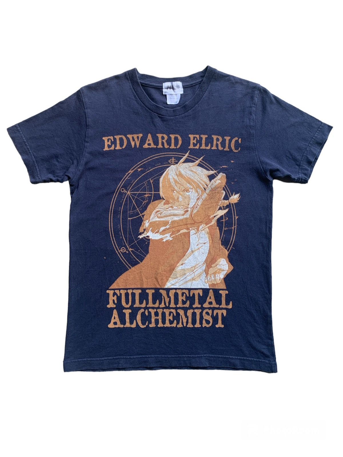 image of Anima x Vintage Fullmetal Alchemist Edward Elric Anime T-Shirt in Navy, Men's (Size Small)