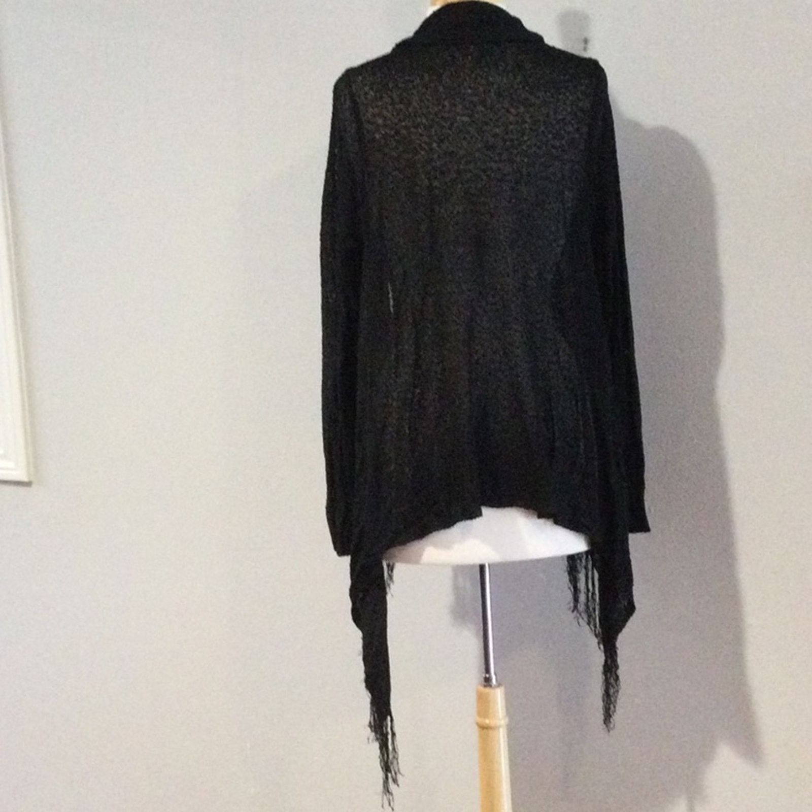 Chicos Chico's Black Fringe L/S 100% Rayon Open Cardigan M/L Size L / US 10 / IT 46 - 7 Thumbnail