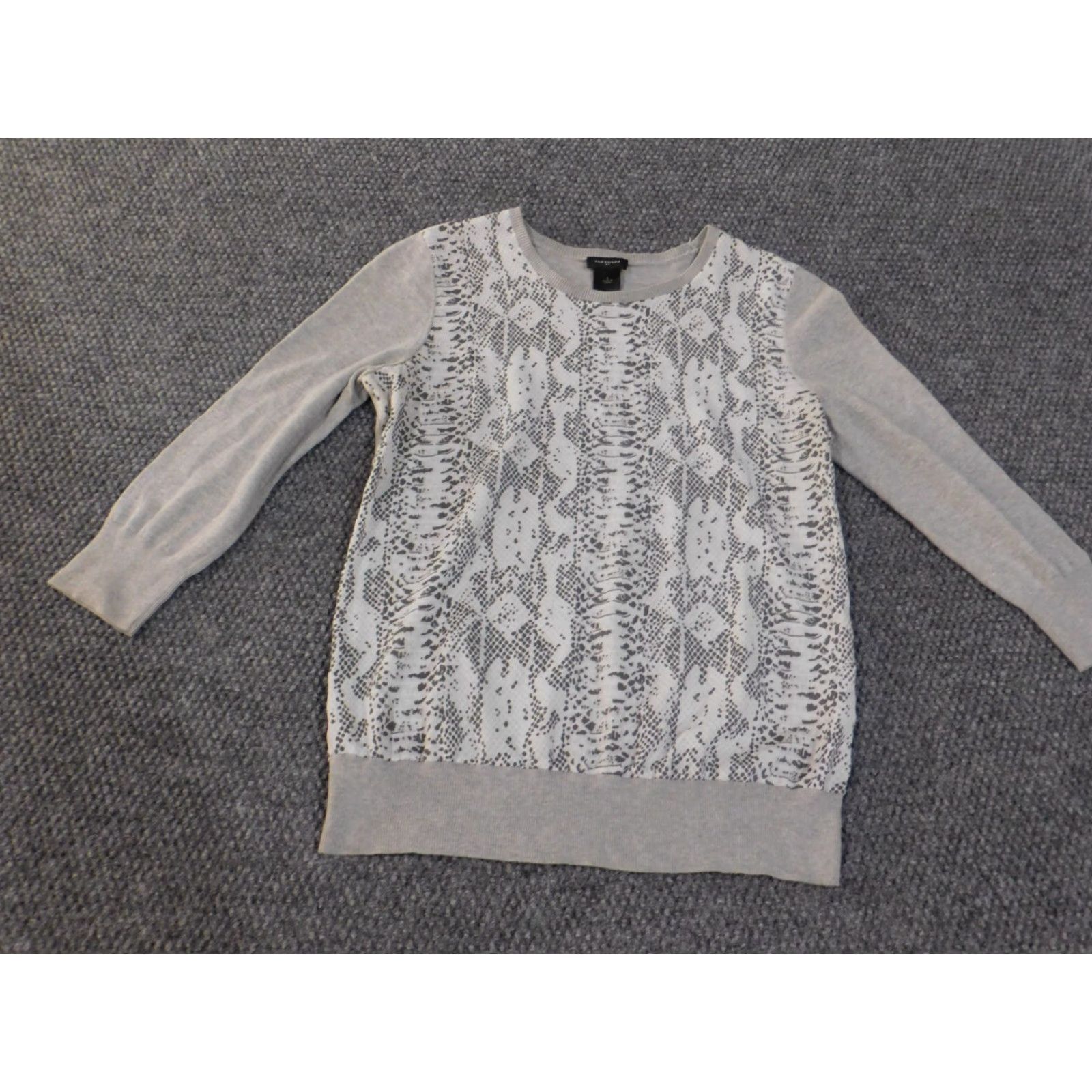 Ann Taylor Ann Taylor Sweater Pullover Crew Neck Long Sleeve Gray Cotton Knit Geometric Stretch, S, Casual, Regular, Women, Classic Fit Size S / US 4 / IT 40 - 3 Thumbnail