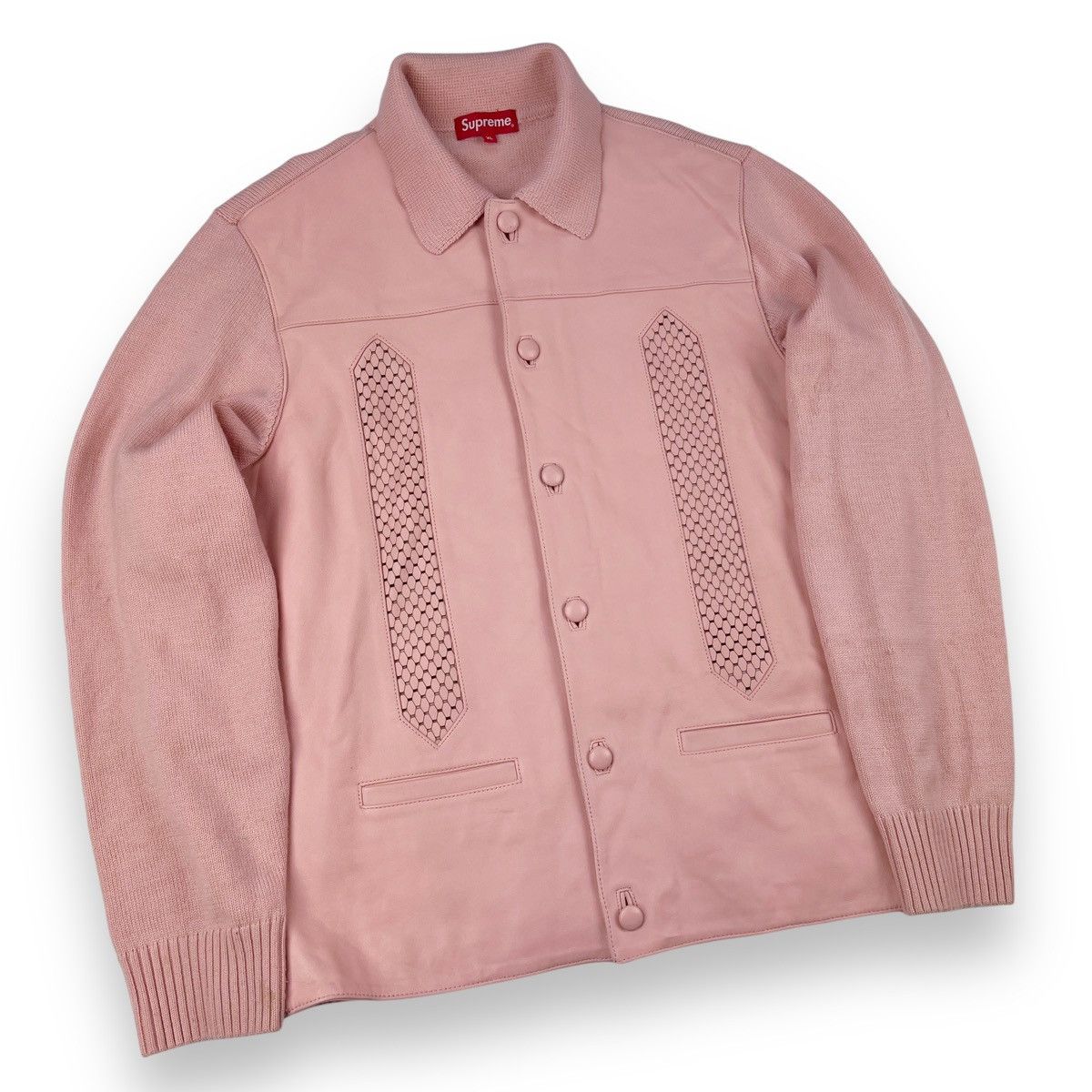 Image of Supreme Fw17 Pink Leather Knit Sweater, Men's (Size XL)