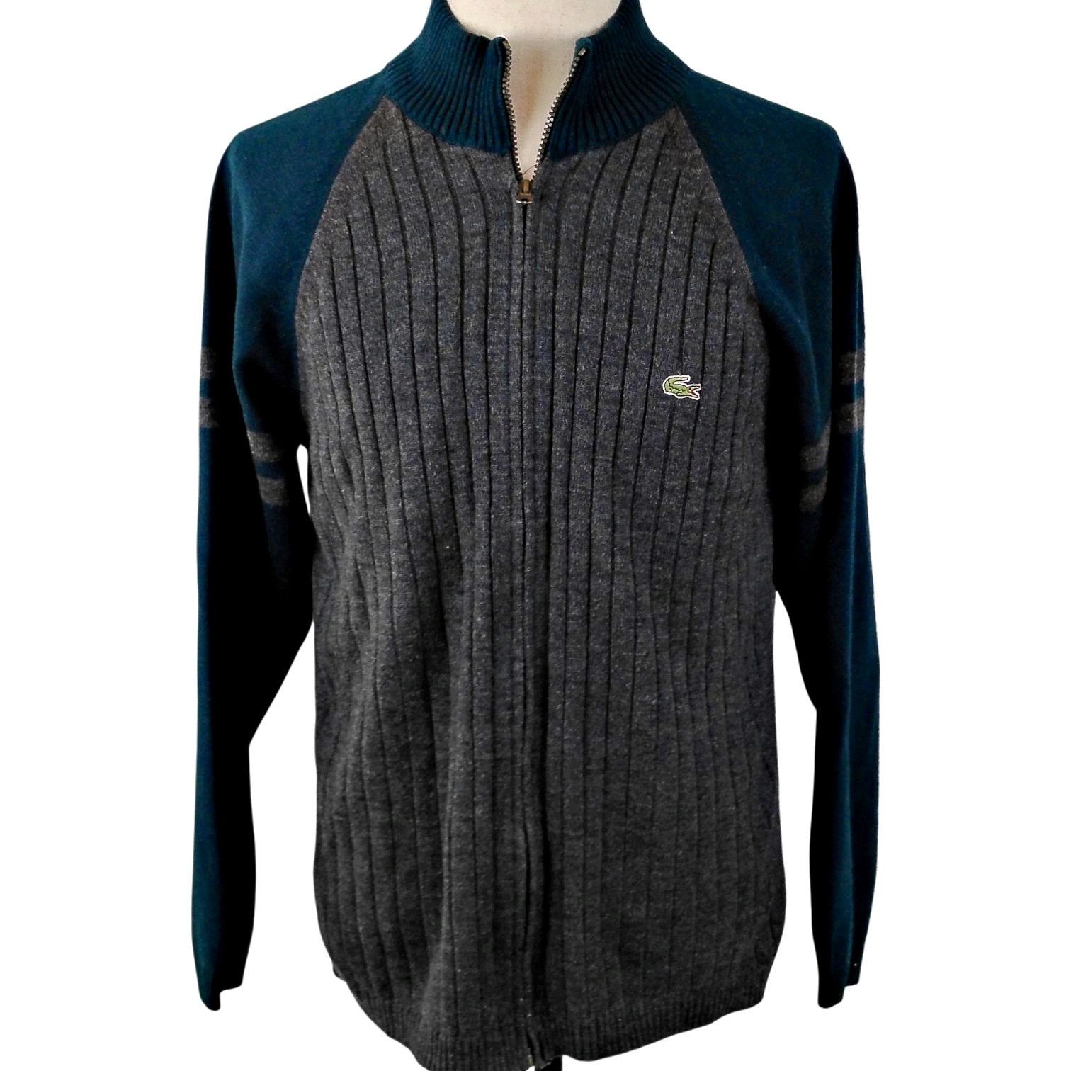 Lacoste LACOSTE Wool Full Zip Sweater Cardigan Ribbed Knit Gator Size US XL / EU 56 / 4 - 2 Thumbnail